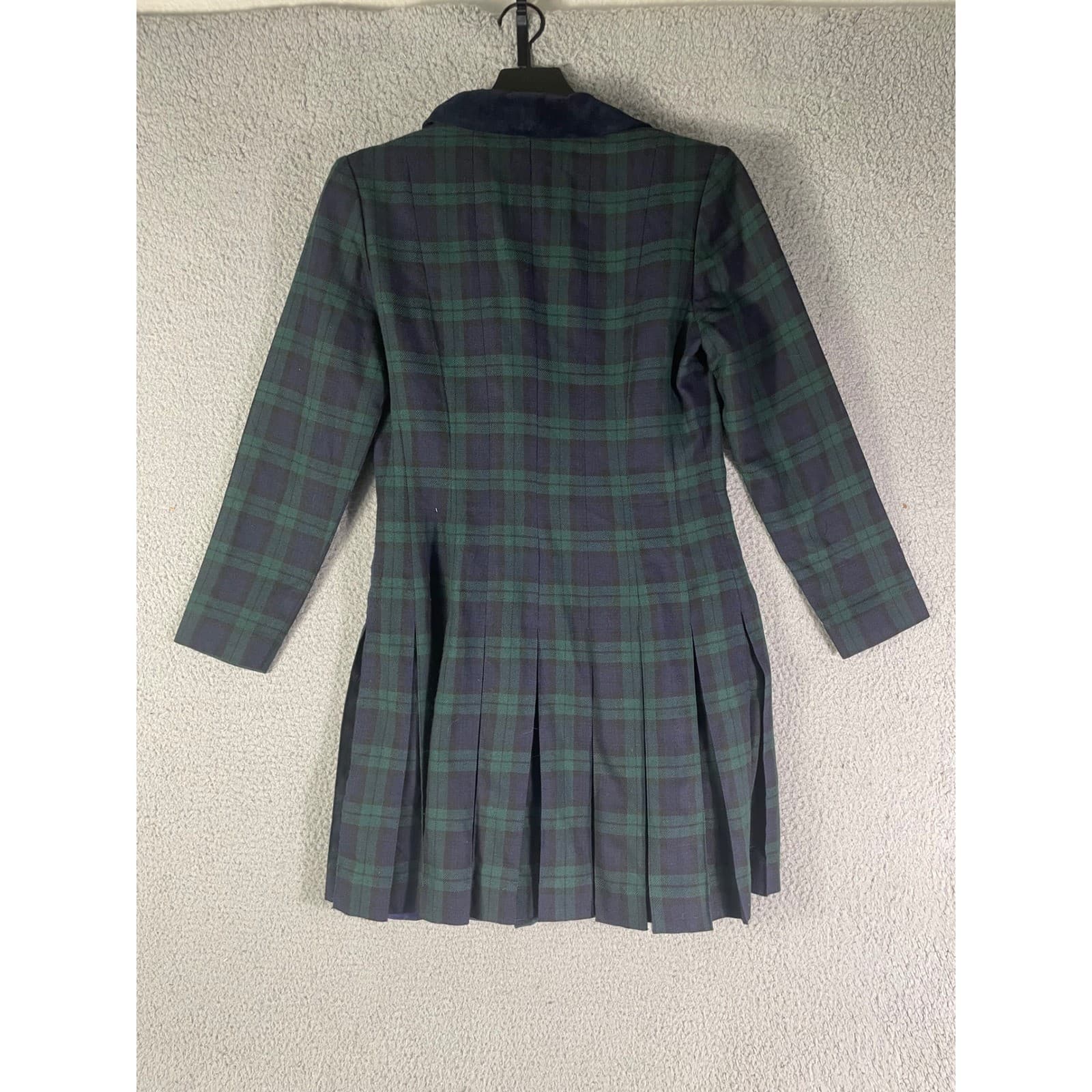 Cynthia Howie Maggy Boutique Petites Black Watch Plaid Velvet Collar Dress 6P - Thumbnail 6