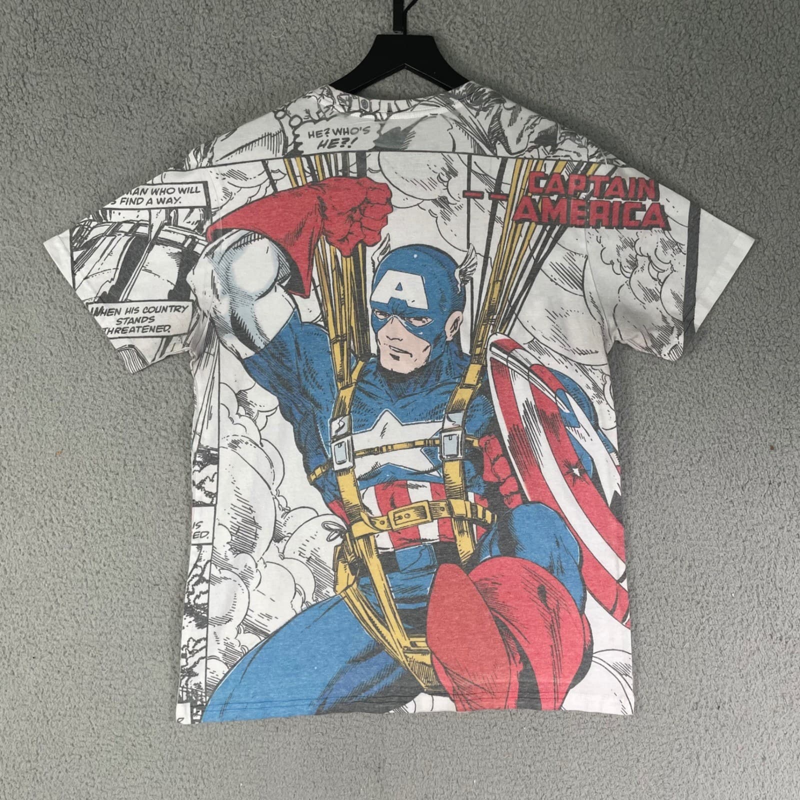 Marvel Captain America All Over Print Comic Panel T-Shirt Mens Small White AOP - Thumbnail 9