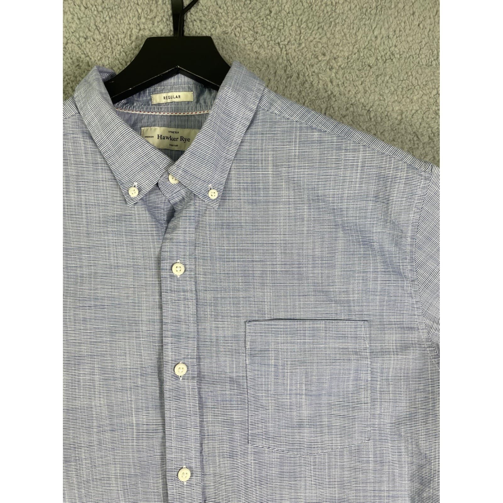 Hawker Rye Mens XL Blue Micro Stripe Button Down Short Sleeve Stretch Shirt - Thumbnail 11