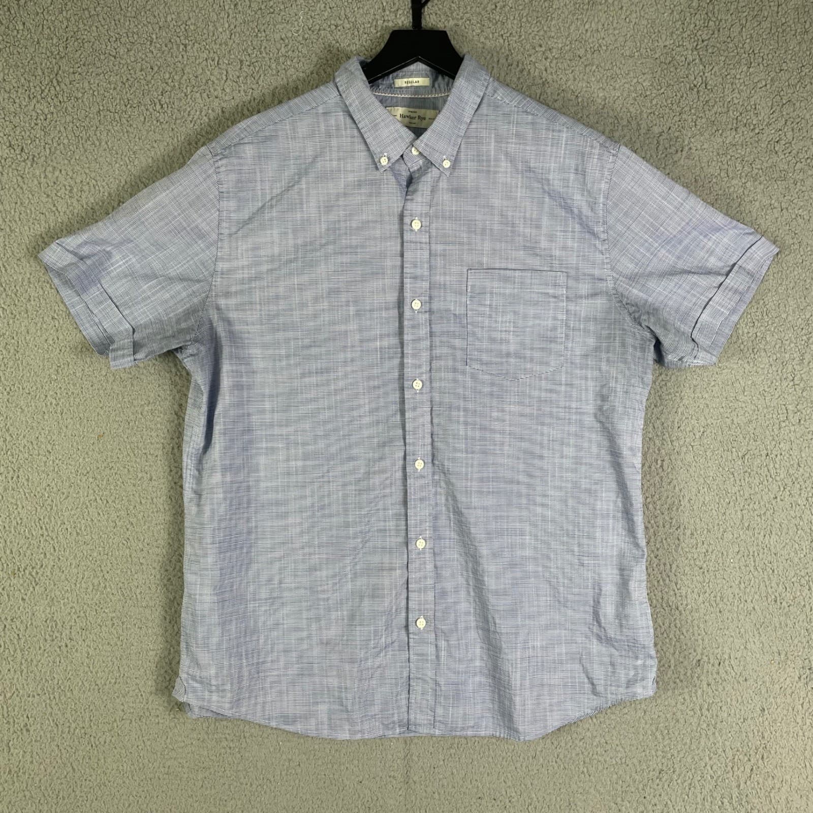 Hawker Rye Mens XL Blue Micro Stripe Button Down Short Sleeve Stretch Shirt - Thumbnail 8