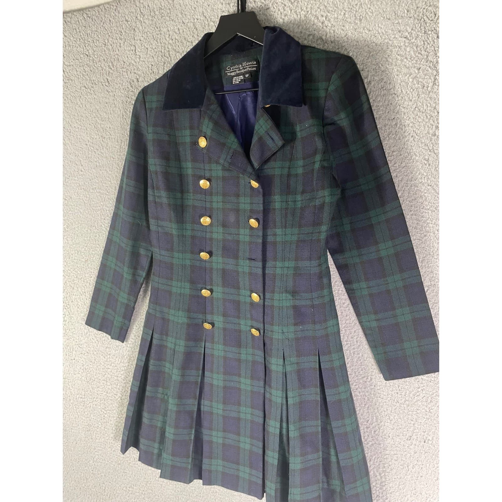 Cynthia Howie Maggy Boutique Petites Black Watch Plaid Velvet Collar Dress 6P - Thumbnail 5