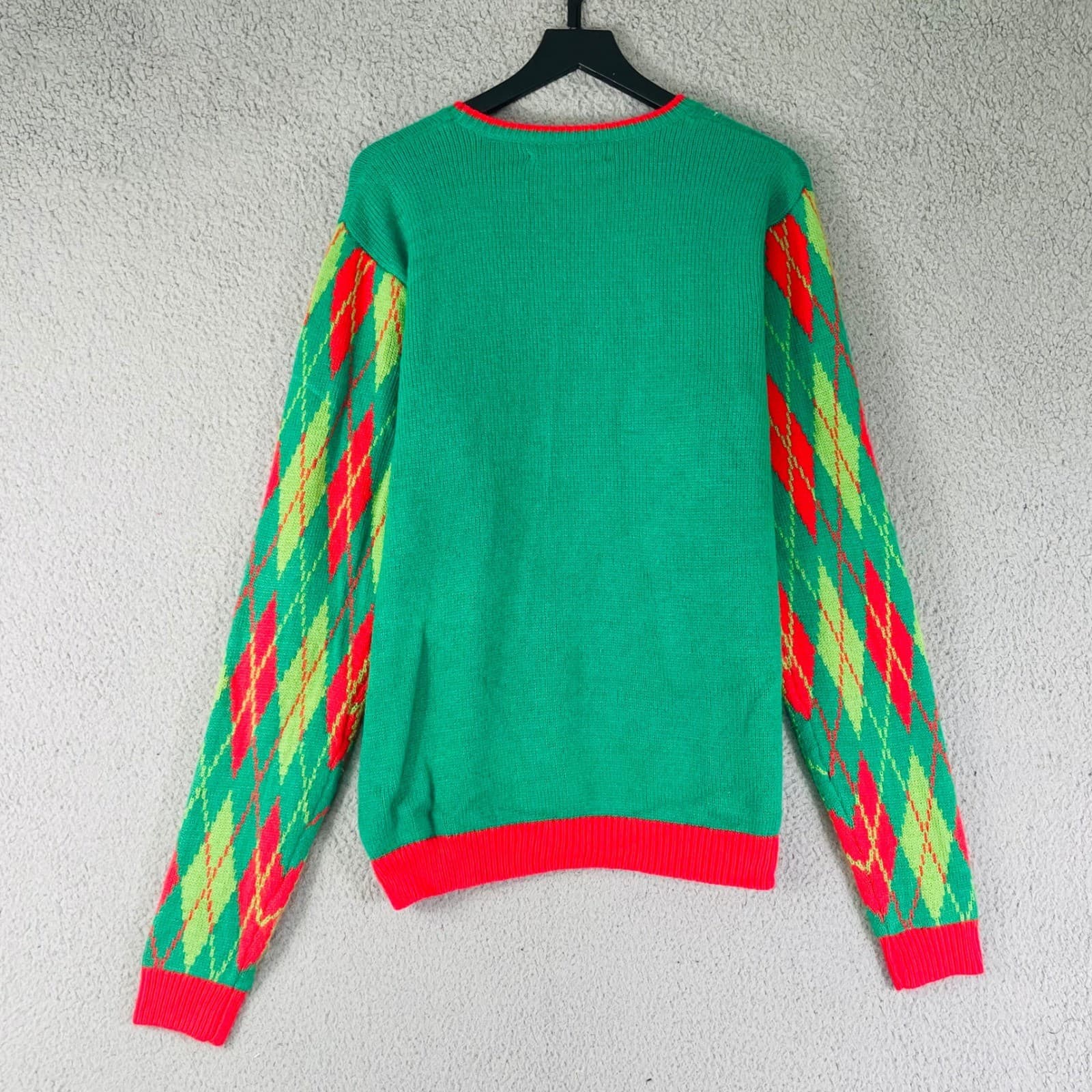 Jolly Sweaters L/G Ugly Christmas Sweater Dinosaur T-Rex Argyle Holiday Party - Thumbnail 5