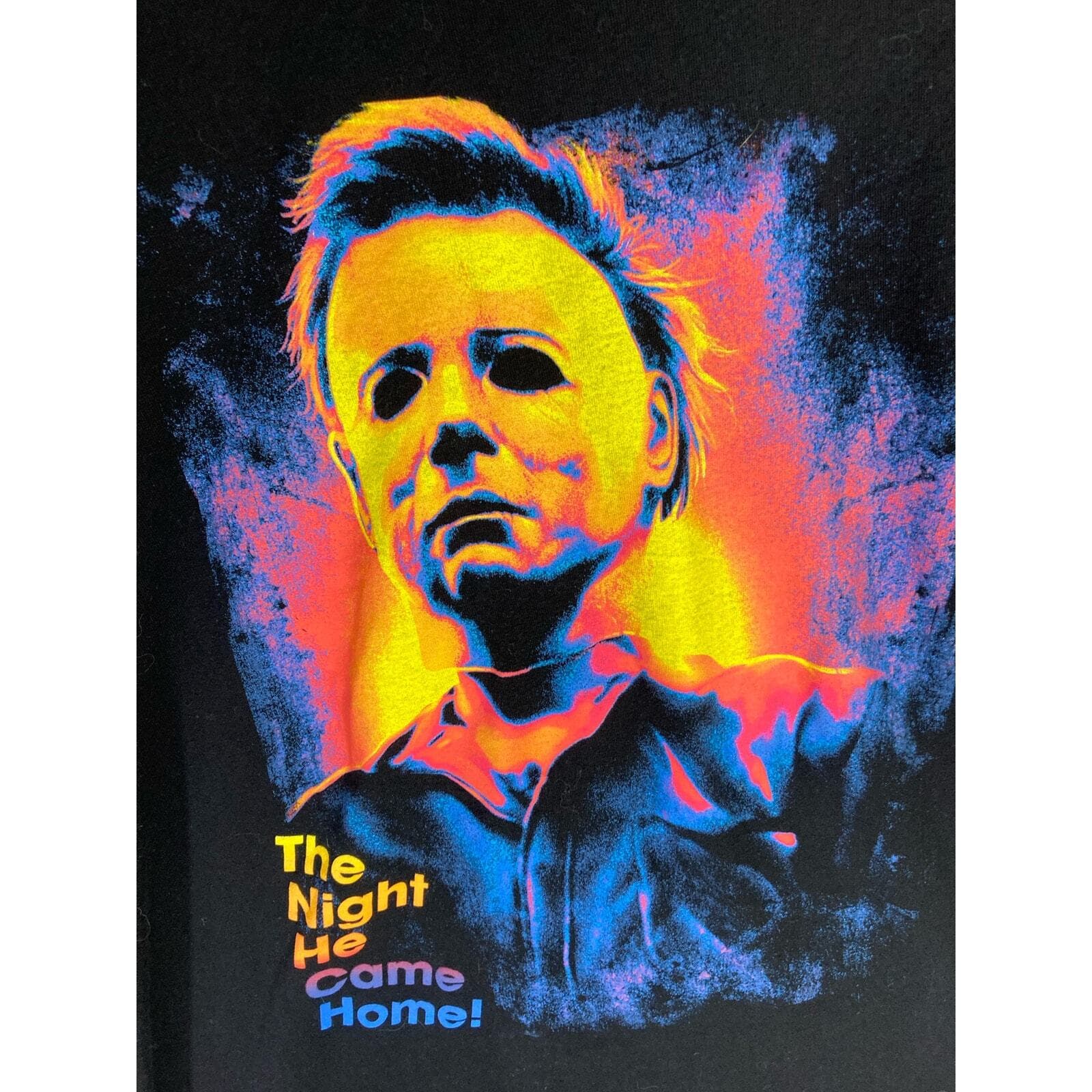 Halloween Michael Myers Men's M Black Psychedelic T-Shirt Halloween - Thumbnail 4