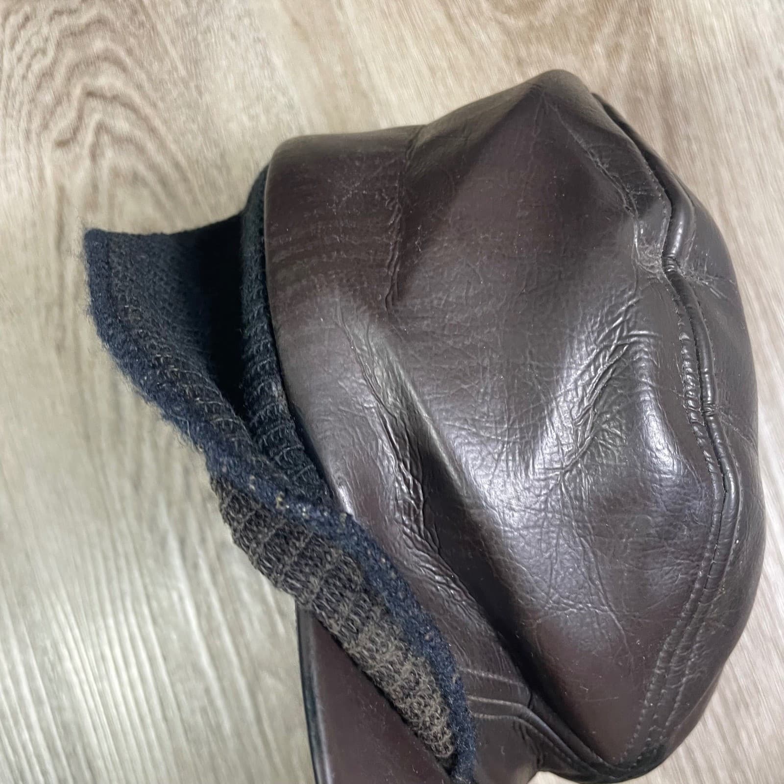 Vintage Union Made Leather Ear Flap Winter Cap Dark Brown Mens Mid Century - Thumbnail 10