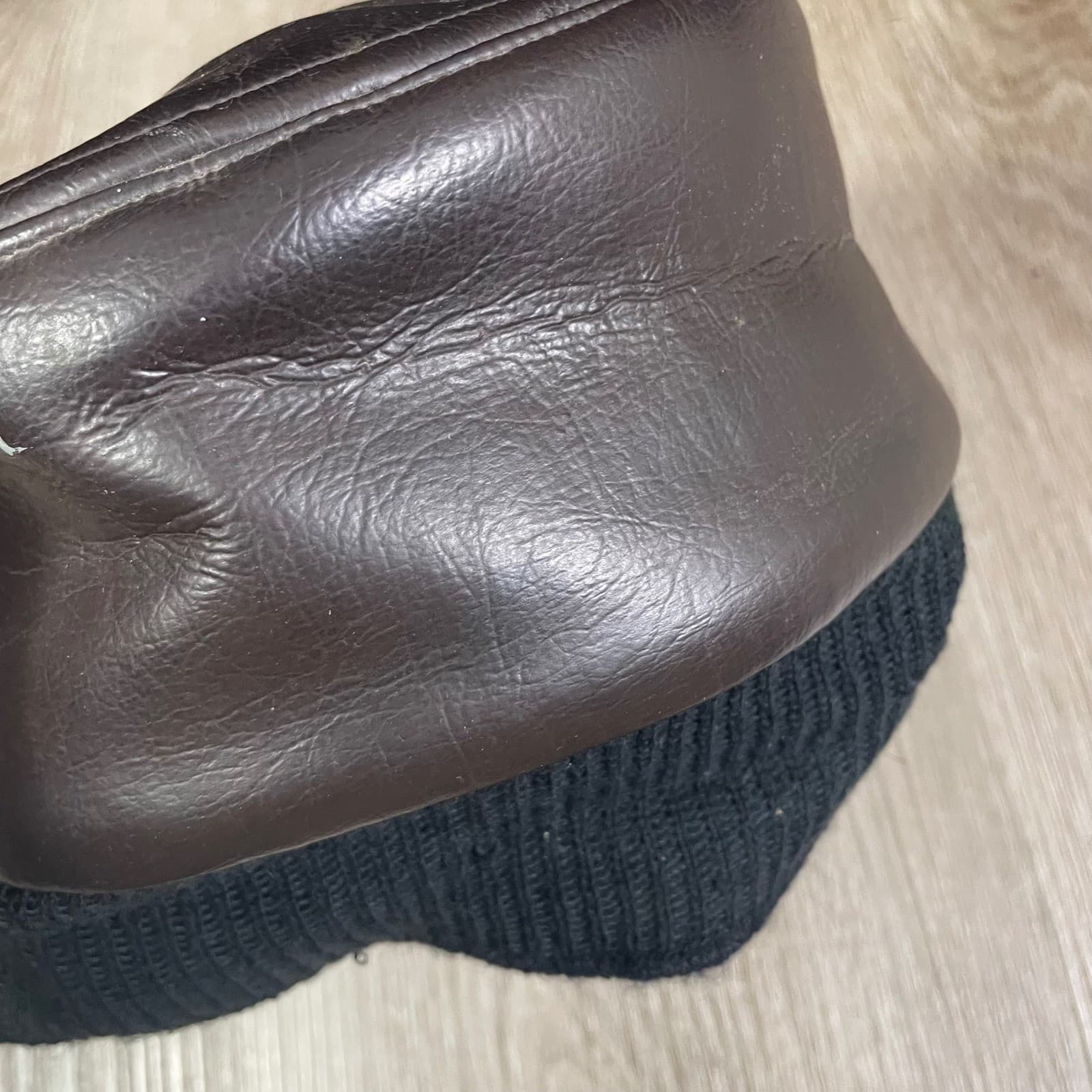 Vintage Union Made Leather Ear Flap Winter Cap Dark Brown Mens Mid Century - Thumbnail 11
