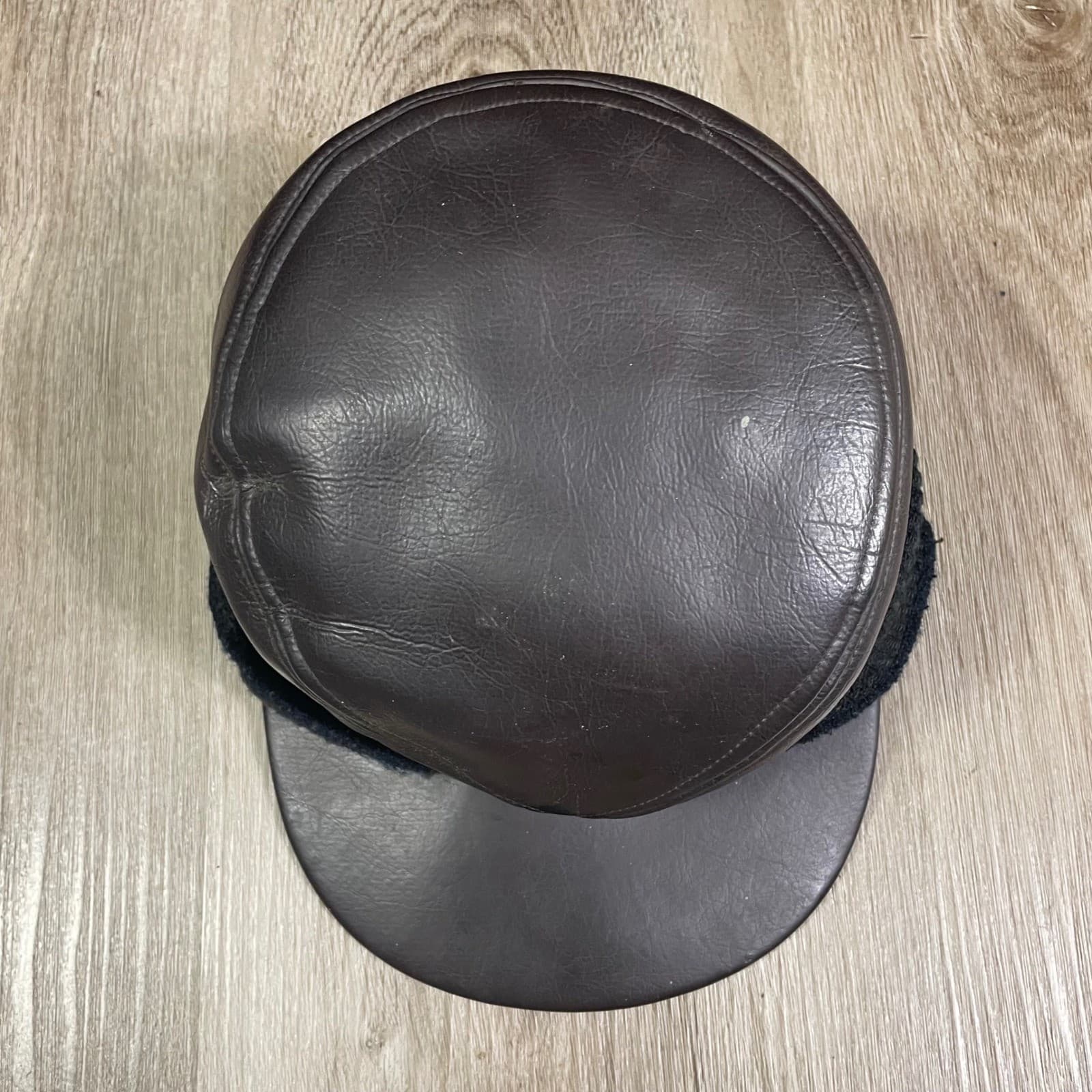 Vintage Union Made Leather Ear Flap Winter Cap Dark Brown Mens Mid Century - Thumbnail 7