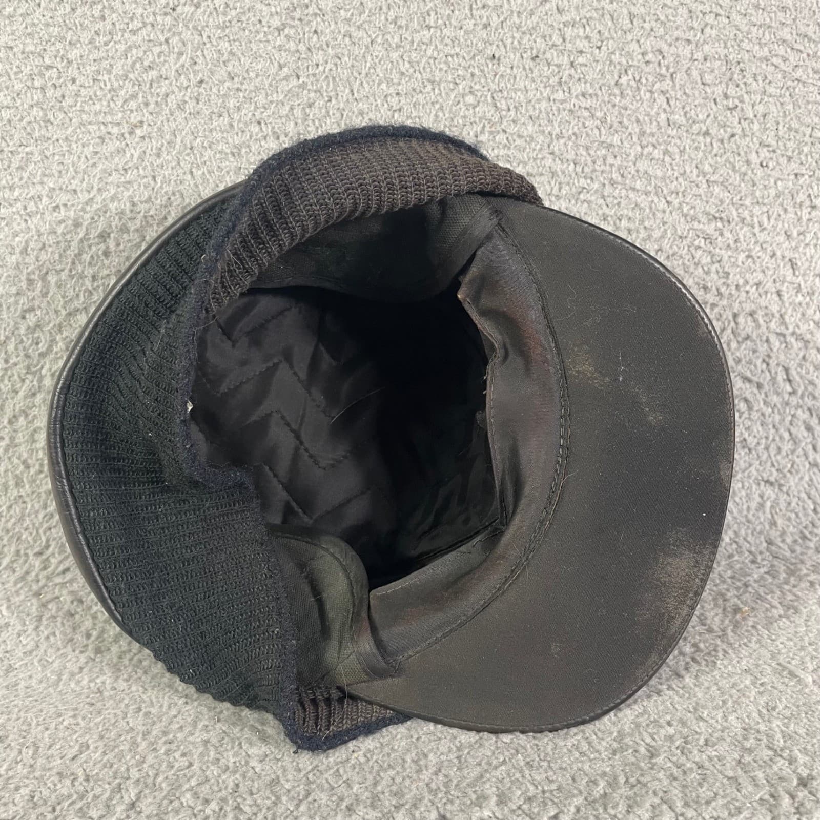 Vintage Union Made Leather Ear Flap Winter Cap Dark Brown Mens Mid Century - Thumbnail 12