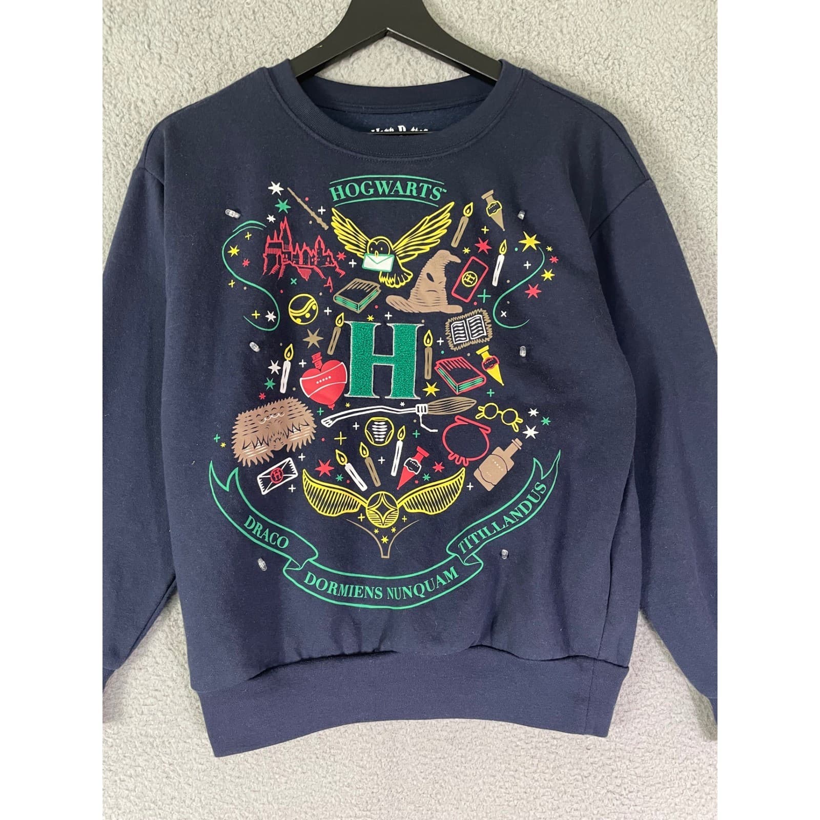 Harry Potter Hogwarts Crest Navy Light Up Graphic Sweatshirt XS Freeze Christmas - Thumbnail 6