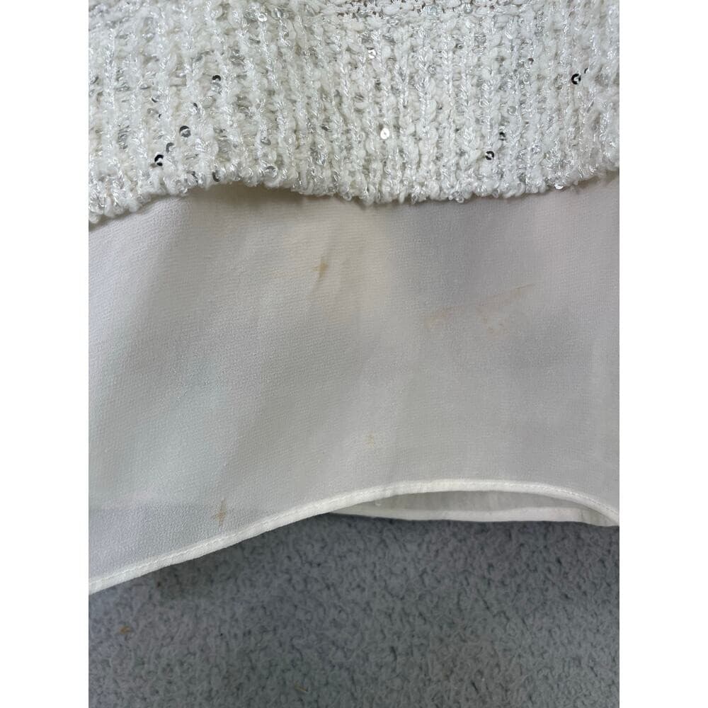 LOFT White Sequin Knit Sweater Tunic Sheer Hem Women's Small - Thumbnail 8