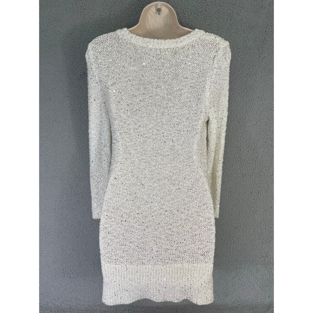 LOFT White Sequin Knit Sweater Tunic Sheer Hem Women's Small - Thumbnail 9