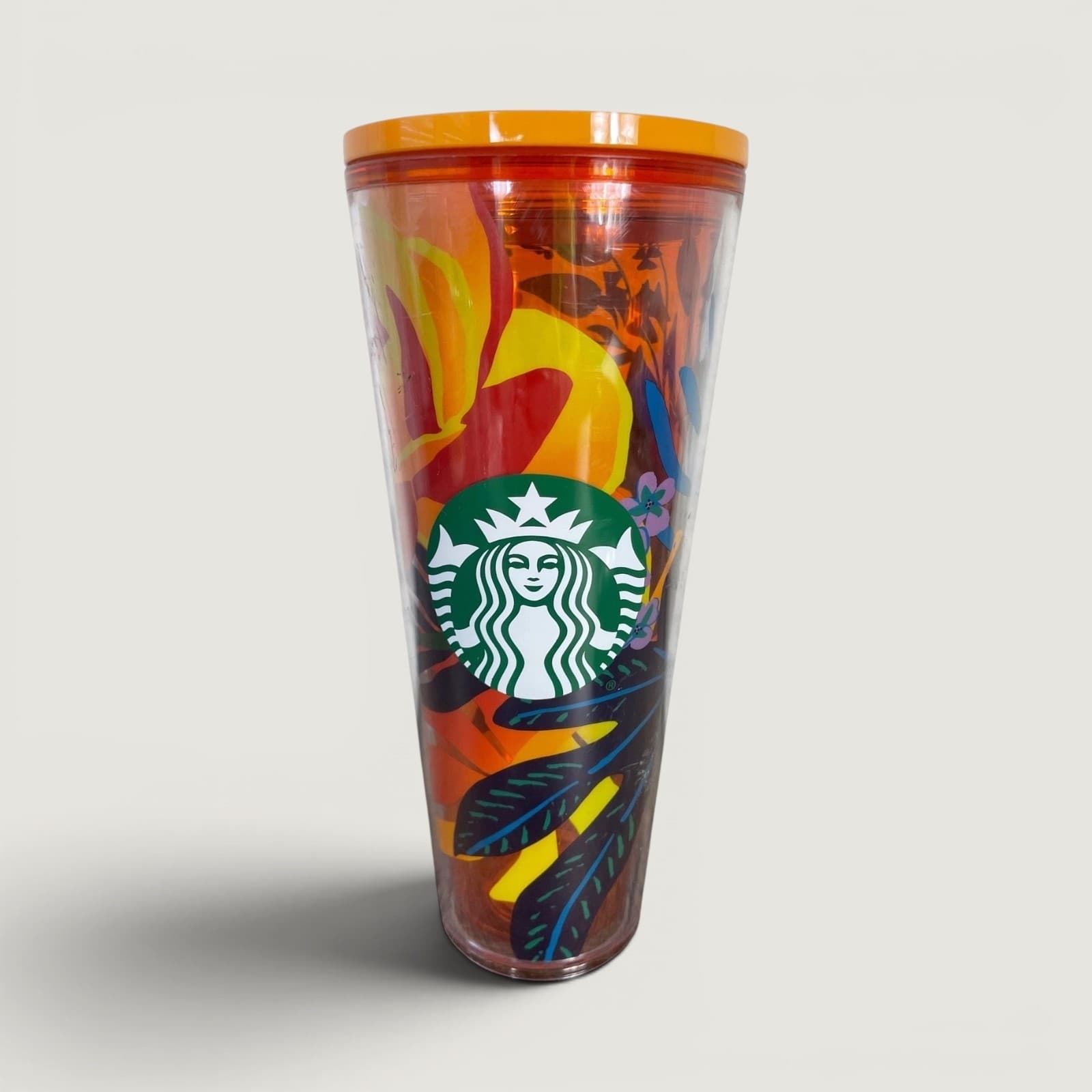 Starbucks 2021 Summer Tropical Floral Venti Tumbler 24oz Orange Lid Cold Cup