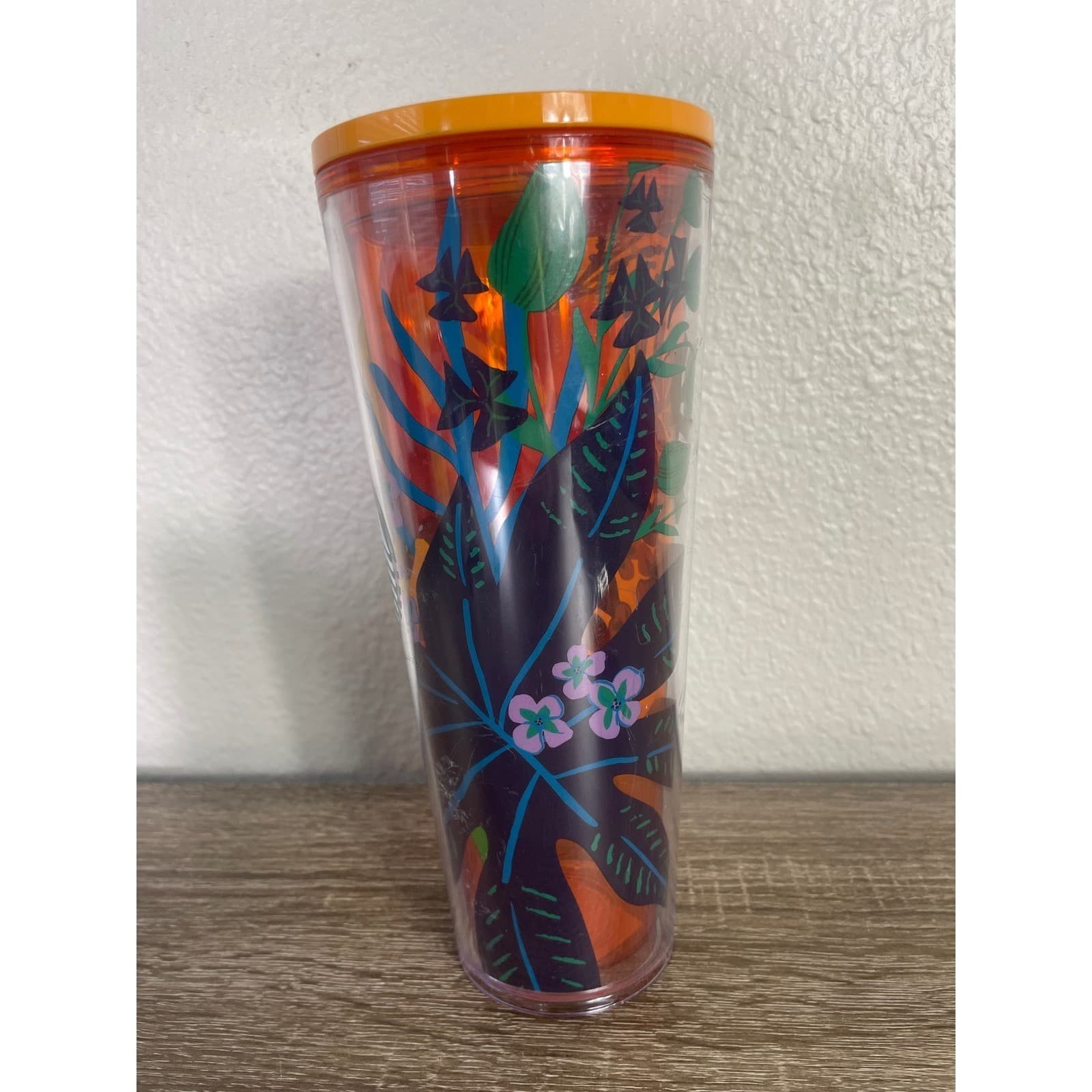 Starbucks 2021 Summer Tropical Floral Venti Tumbler 24oz Orange Lid Cold Cup - Thumbnail 6