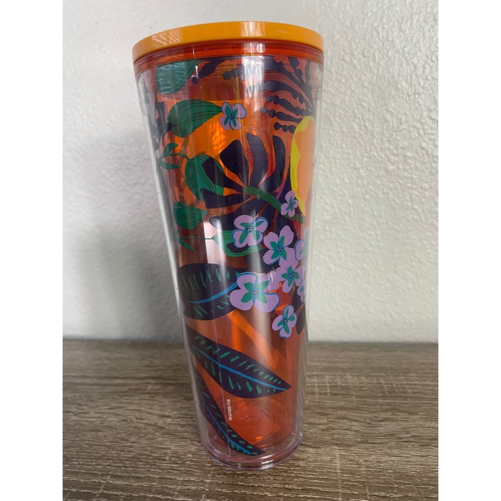Starbucks 2021 Summer Tropical Floral Venti Tumbler 24oz Orange Lid Cold Cup - Thumbnail 7