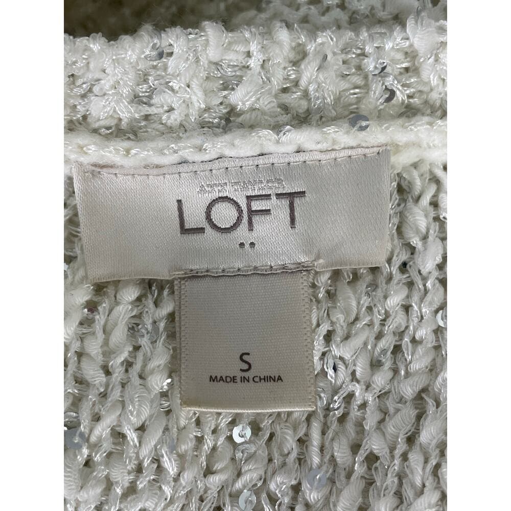 LOFT White Sequin Knit Sweater Tunic Sheer Hem Women's Small - Thumbnail 3