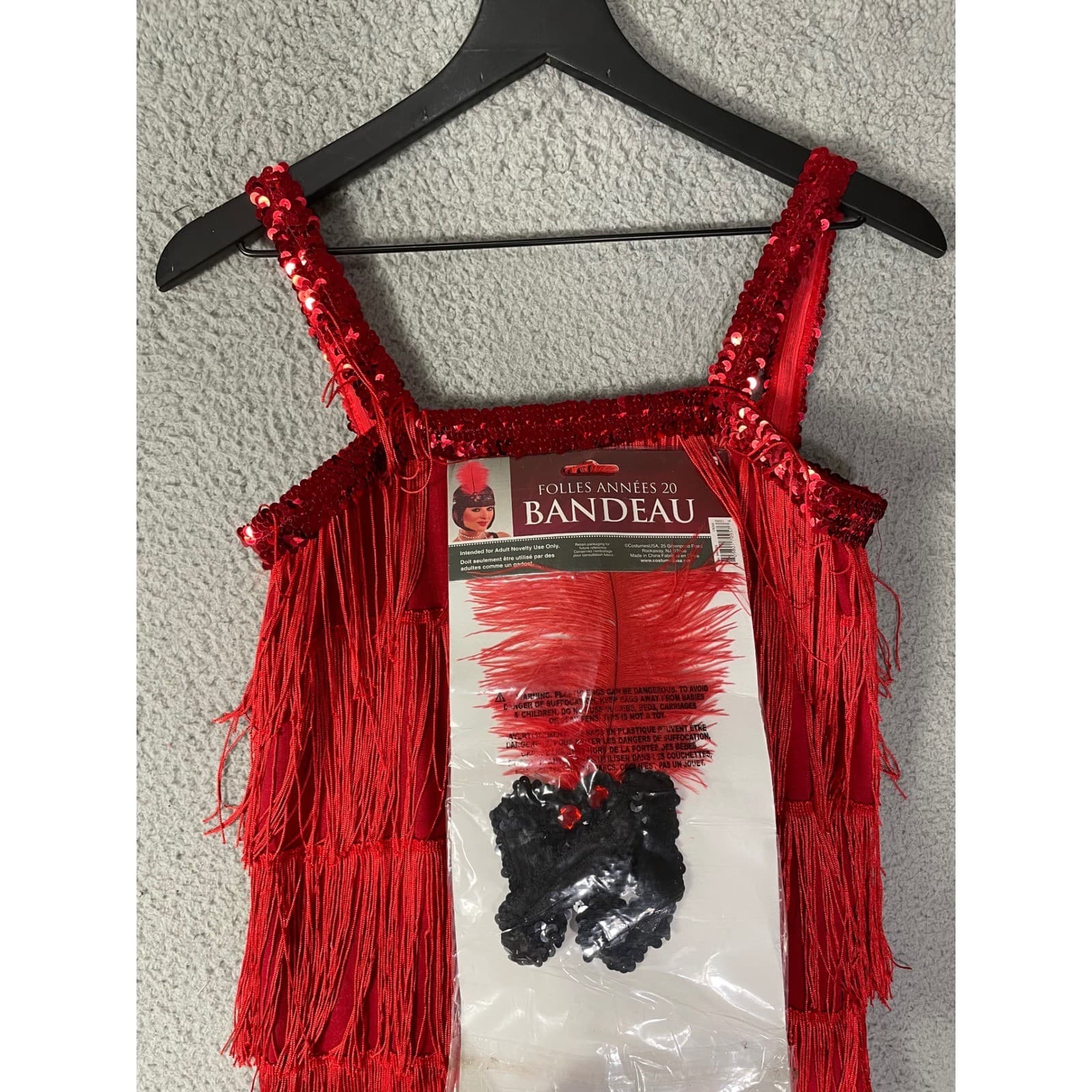 Red Flapper Dress Costume 1920s Roaring 20s Outfit Sequin Fringe Headband - Thumbnail 3