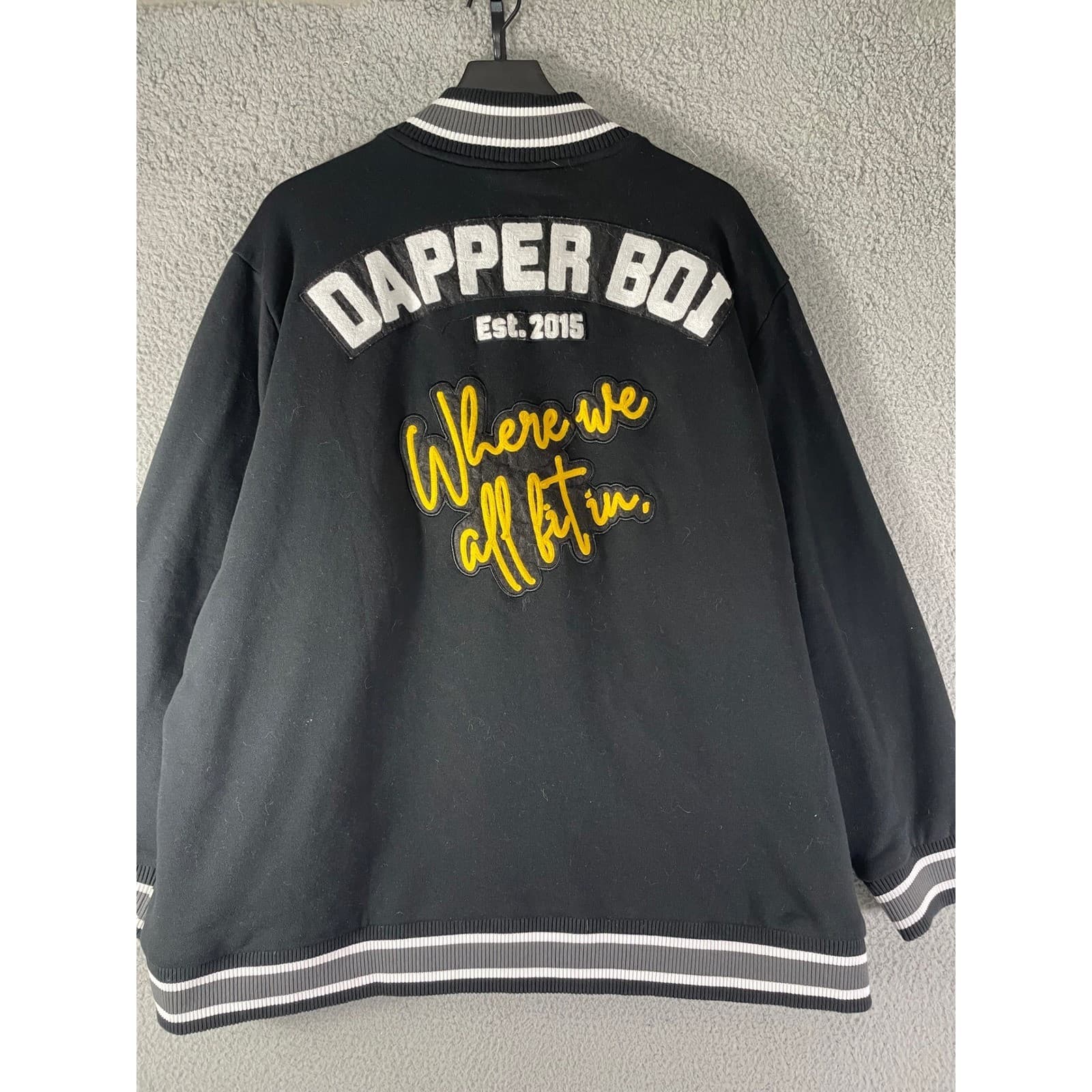 Mens Varsity Jacket 4XL Black Button Up Oversized Streetwear Bomber Dapper Boi - Thumbnail 8