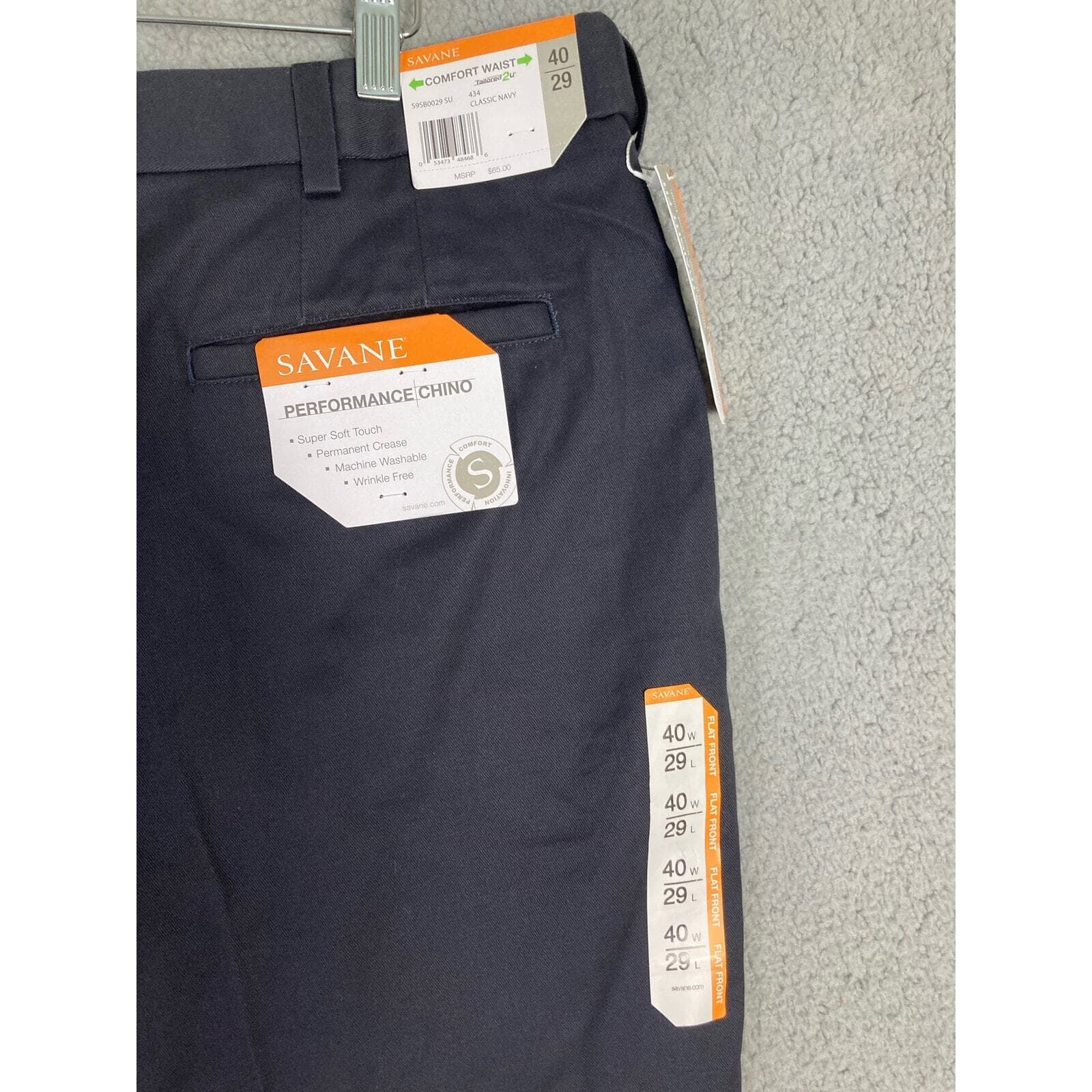 Savane Men's Chino Pants Size 40 Blue Straight Leg Wrinkle Free NEW NWT - Thumbnail 4