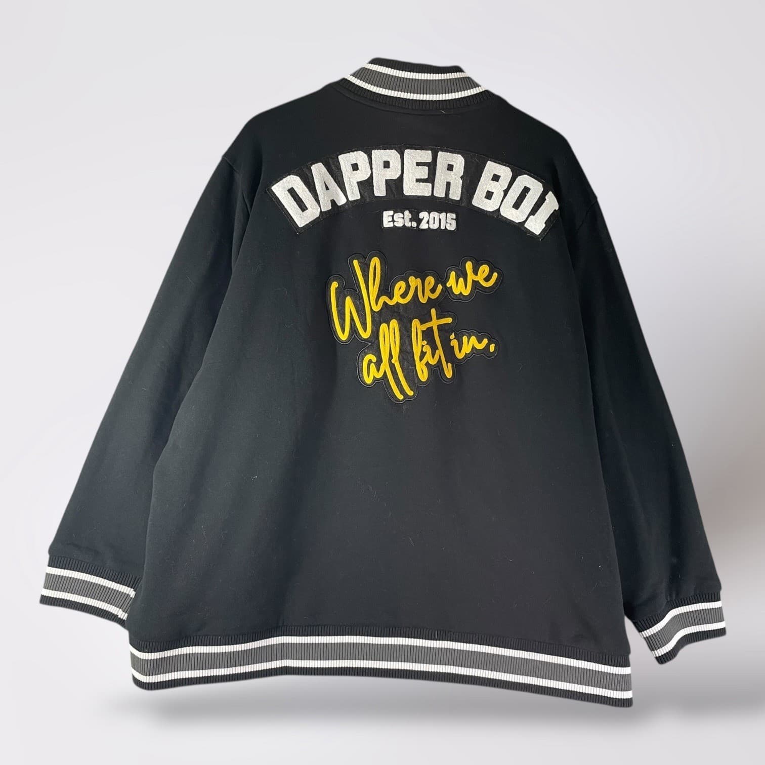 Mens Varsity Jacket 4XL Black Button Up Oversized Streetwear Bomber Dapper Boi
