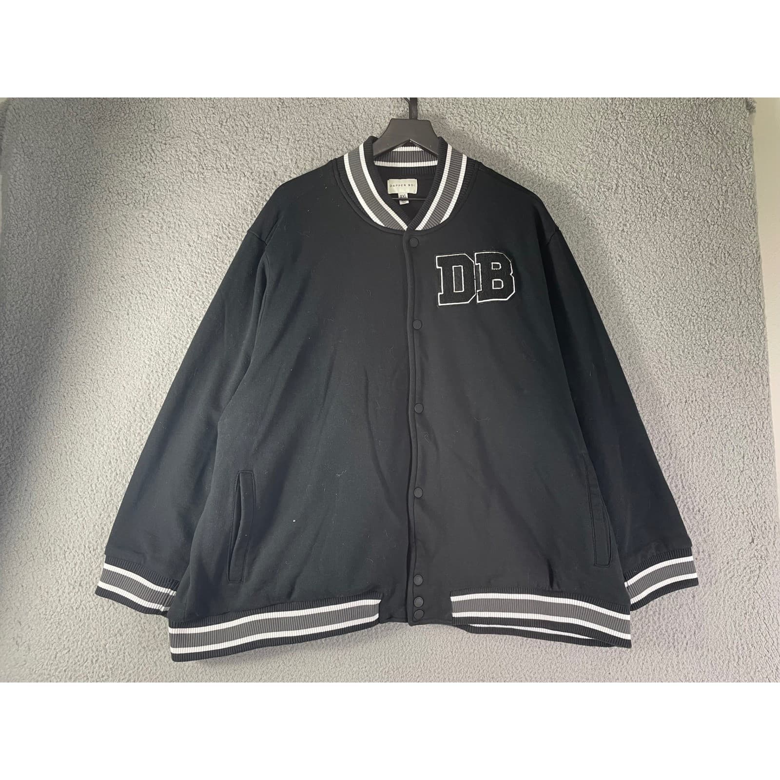 Mens Varsity Jacket 4XL Black Button Up Oversized Streetwear Bomber Dapper Boi - Thumbnail 2