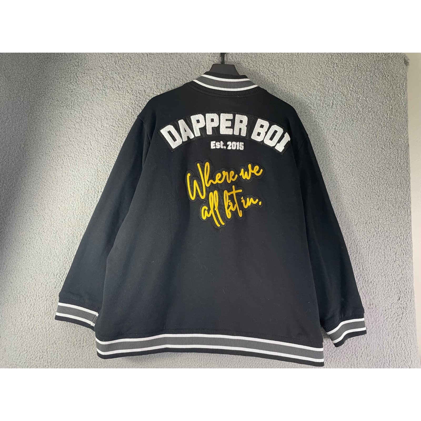 Mens Varsity Jacket 4XL Black Button Up Oversized Streetwear Bomber Dapper Boi - Thumbnail 3