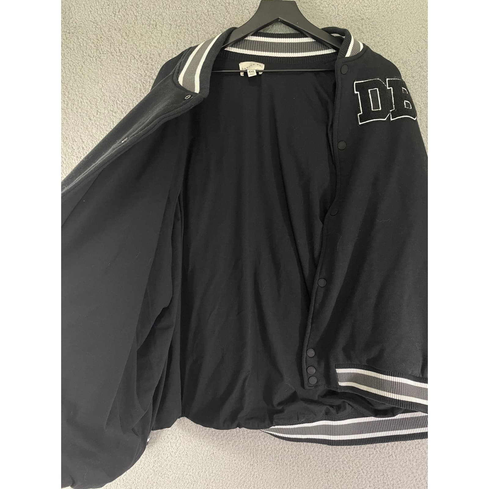 Mens Varsity Jacket 4XL Black Button Up Oversized Streetwear Bomber Dapper Boi - Thumbnail 6