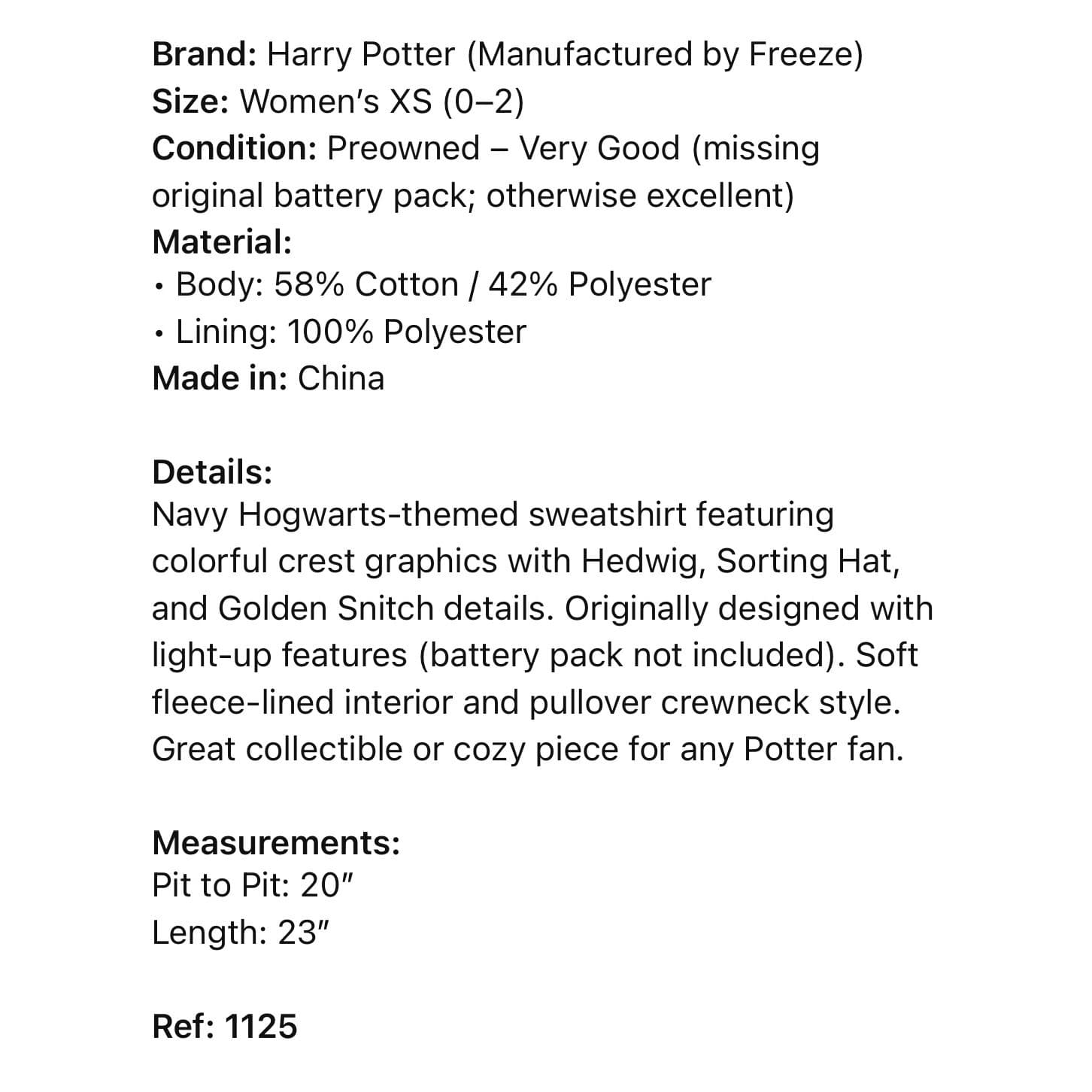 Harry Potter Hogwarts Crest Navy Light Up Graphic Sweatshirt XS Freeze Christmas - Thumbnail 2
