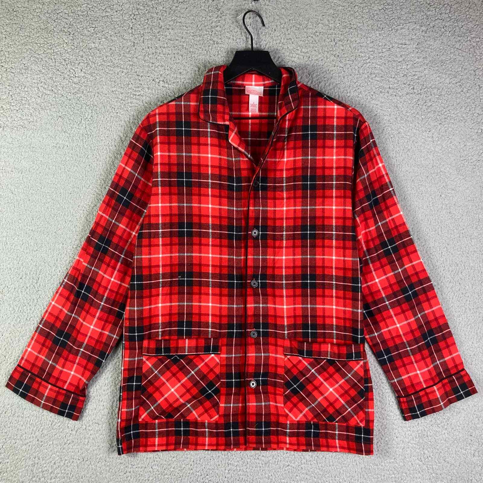 Adult Small Buffalo Plaid Christmas Pajama Shirt Red Santa Merry Xmas - Thumbnail 4
