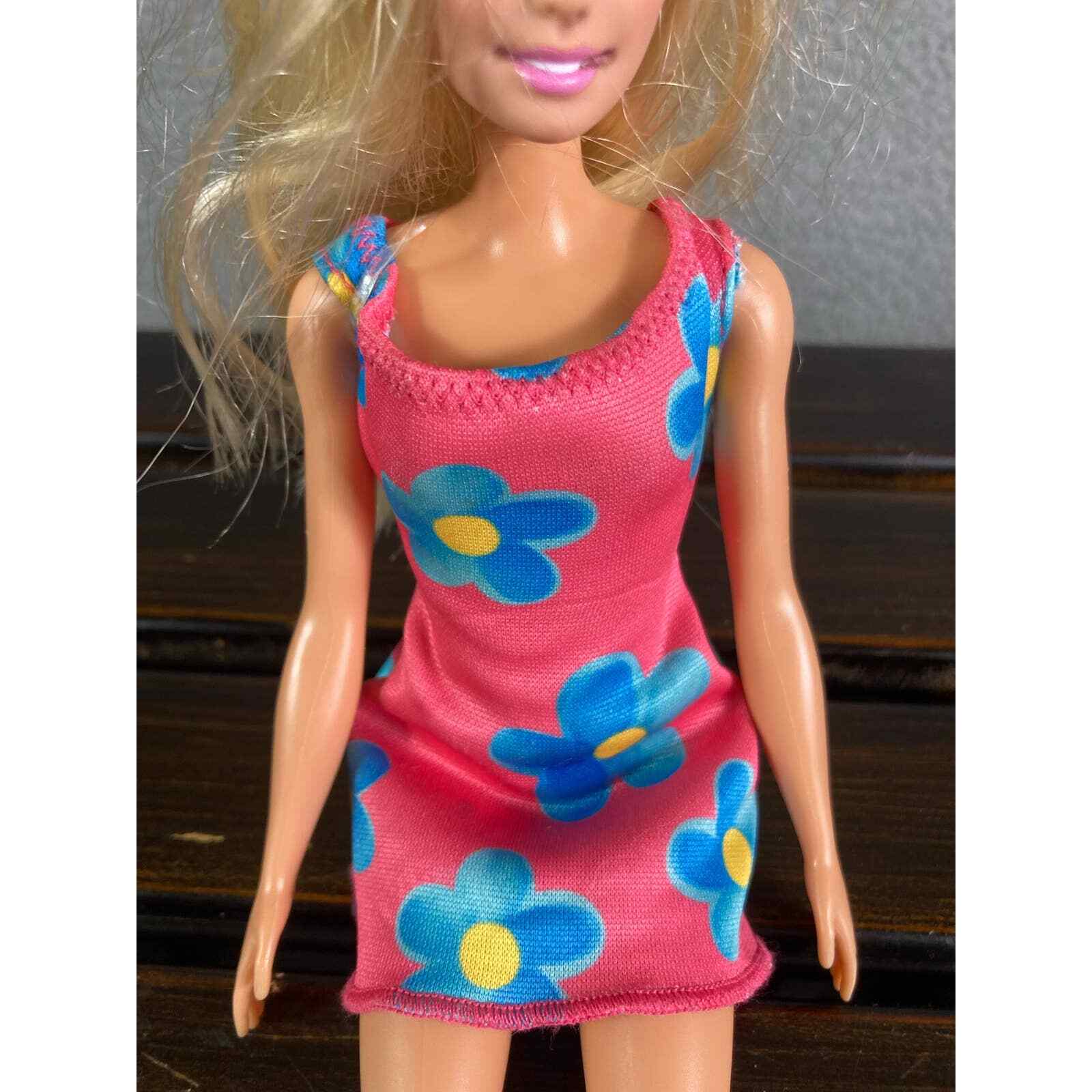 Barbie Fashionista Doll 2015 Pink Floral Dress Blonde Mattel Toy Figure - Thumbnail 3