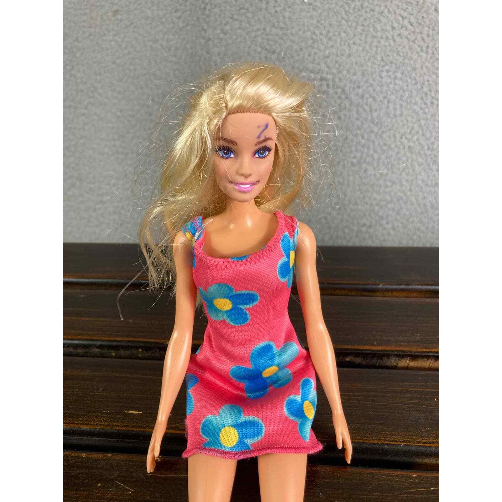 Barbie Fashionista Doll 2015 Pink Floral Dress Blonde Mattel Toy Figure - Thumbnail 8