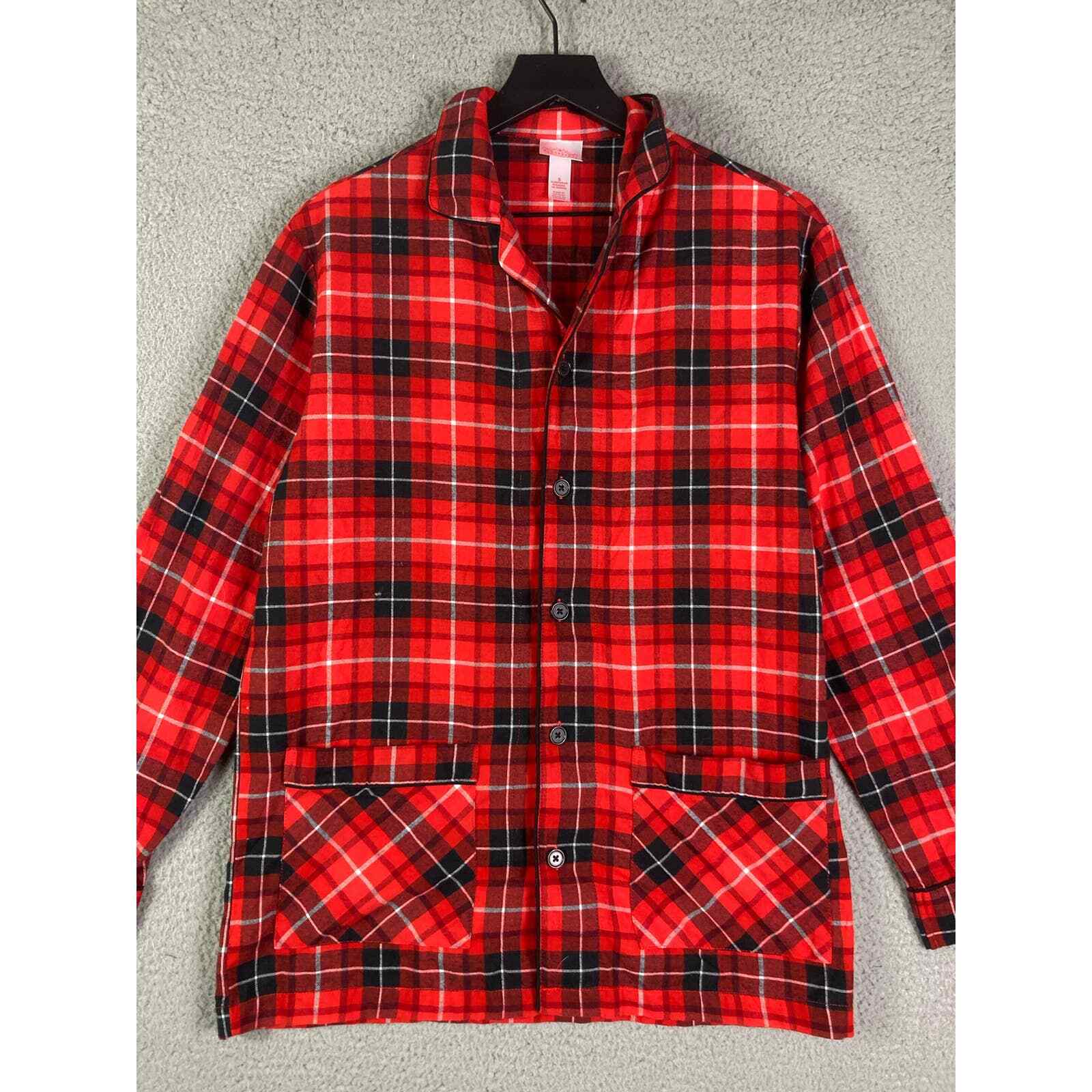 Adult Small Buffalo Plaid Christmas Pajama Shirt Red Santa Merry Xmas - Thumbnail 6