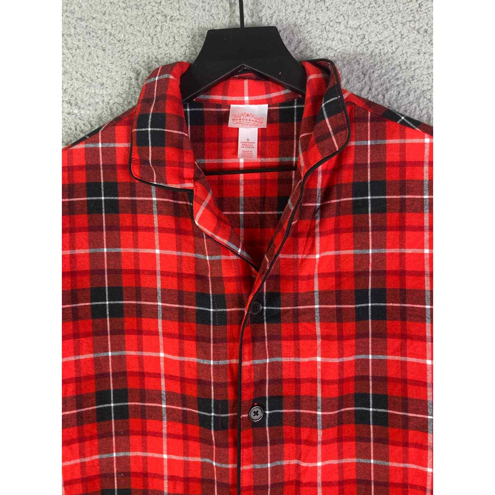 Adult Small Buffalo Plaid Christmas Pajama Shirt Red Santa Merry Xmas - Thumbnail 3