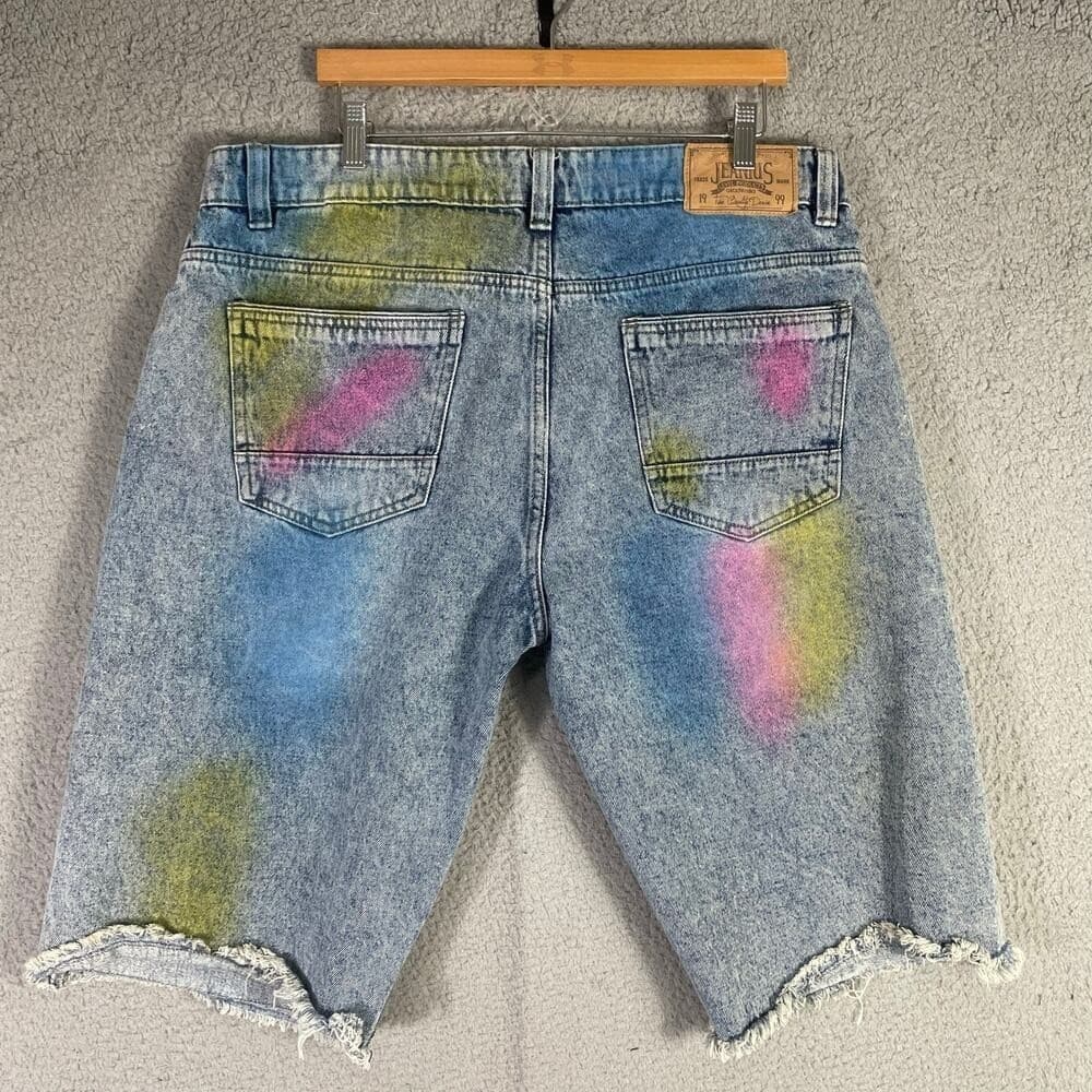 Akademiks Denim Shorts Mens 38 Distressed Paint Splatter Streetwear Jorts - Thumbnail 8