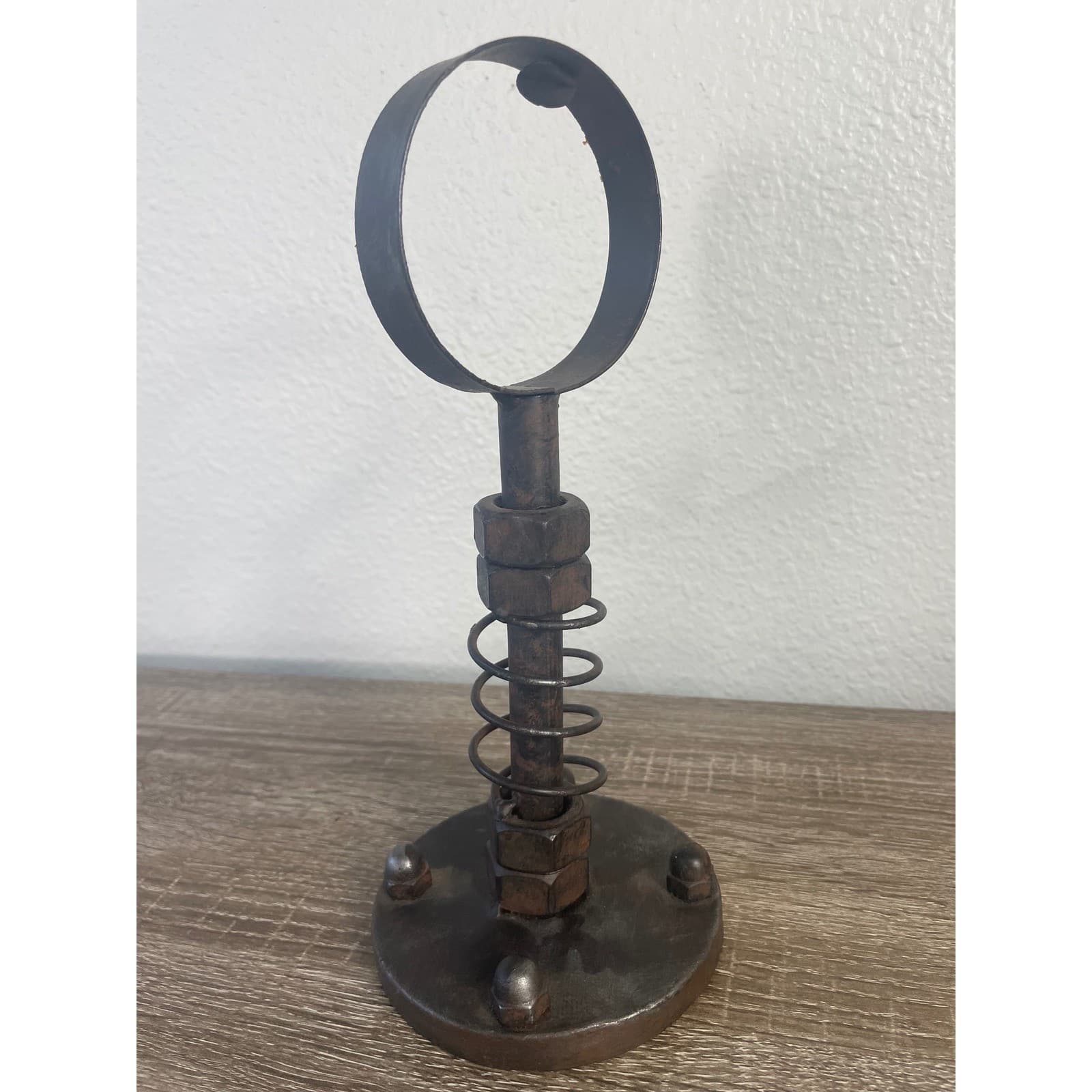 Steampunk Industrial Found Object Sculpture Welded Iron Metal Spring Ring Art - Thumbnail 8