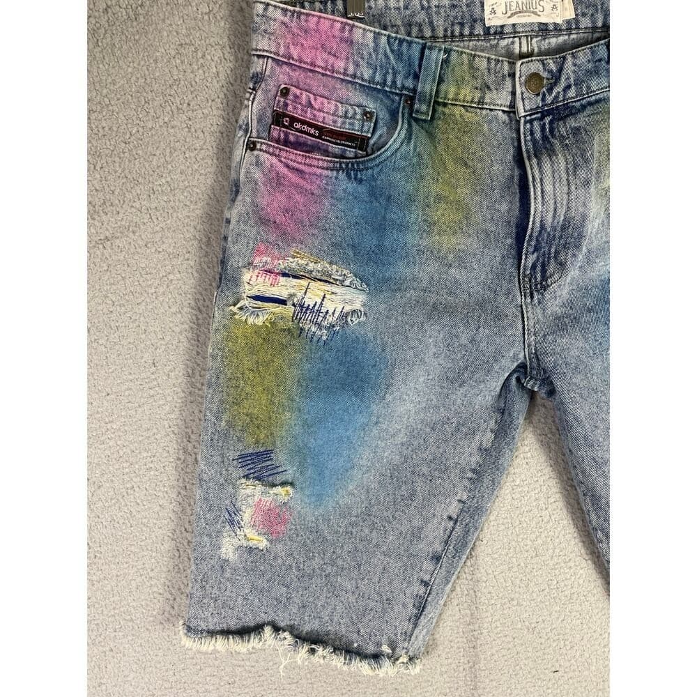 Akademiks Denim Shorts Mens 38 Distressed Paint Splatter Streetwear Jorts - Thumbnail 7
