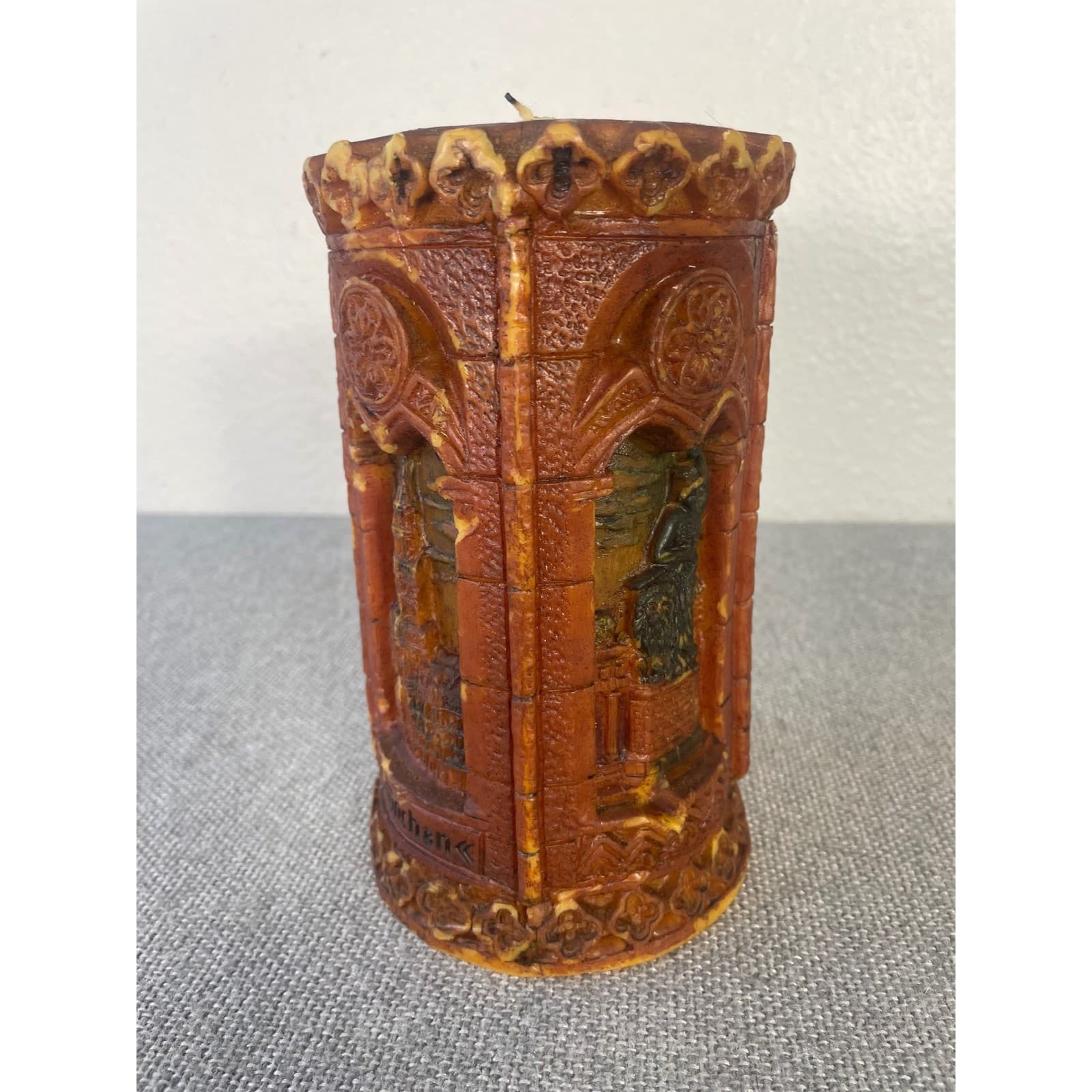 Vintage Munich Germany Carved Wax Candle Munchen Skyline Gothic Cathedral Art 3D - Thumbnail 8