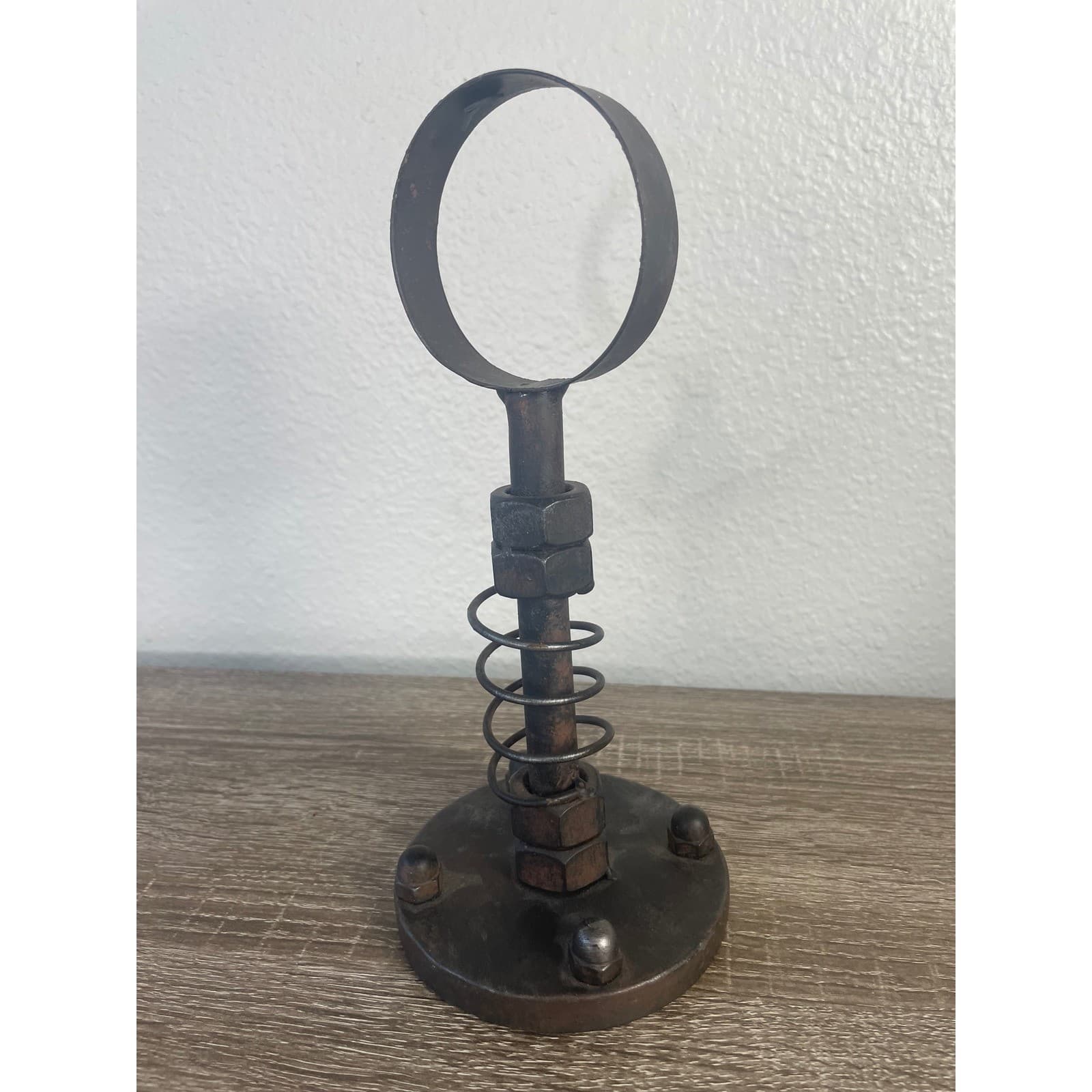 Steampunk Industrial Found Object Sculpture Welded Iron Metal Spring Ring Art - Thumbnail 4