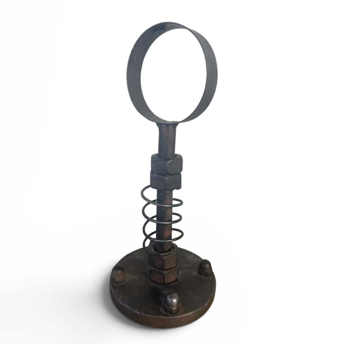 Steampunk Industrial Found Object Sculpture Welded Iron Metal Spring Ring Art