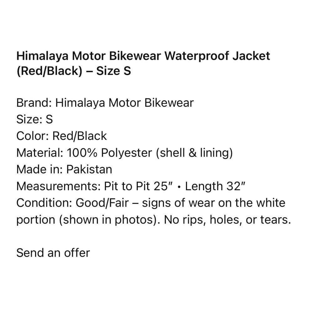 Himalaya Motor Bikewear Waterproof Motorcycle Jacket Red Black Mens Small - Thumbnail 3