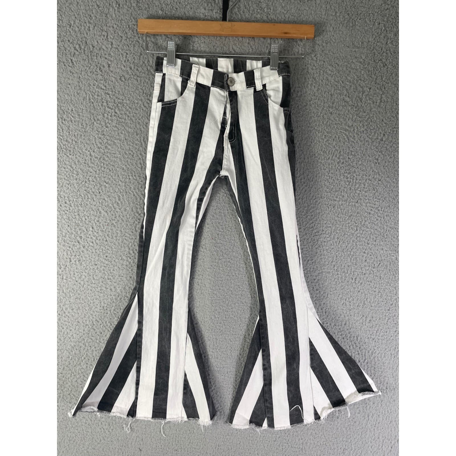 Girls Striped Bell Bottom Pants 10 12 Black White Flare Retro Costume Halloween - Thumbnail 2