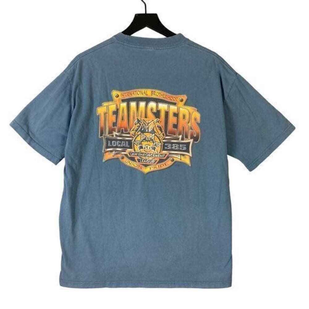 Vintage Teamsters Local 385 Union Pride T-Shirt Men's M Blue Graphic Crew USA - Thumbnail 2