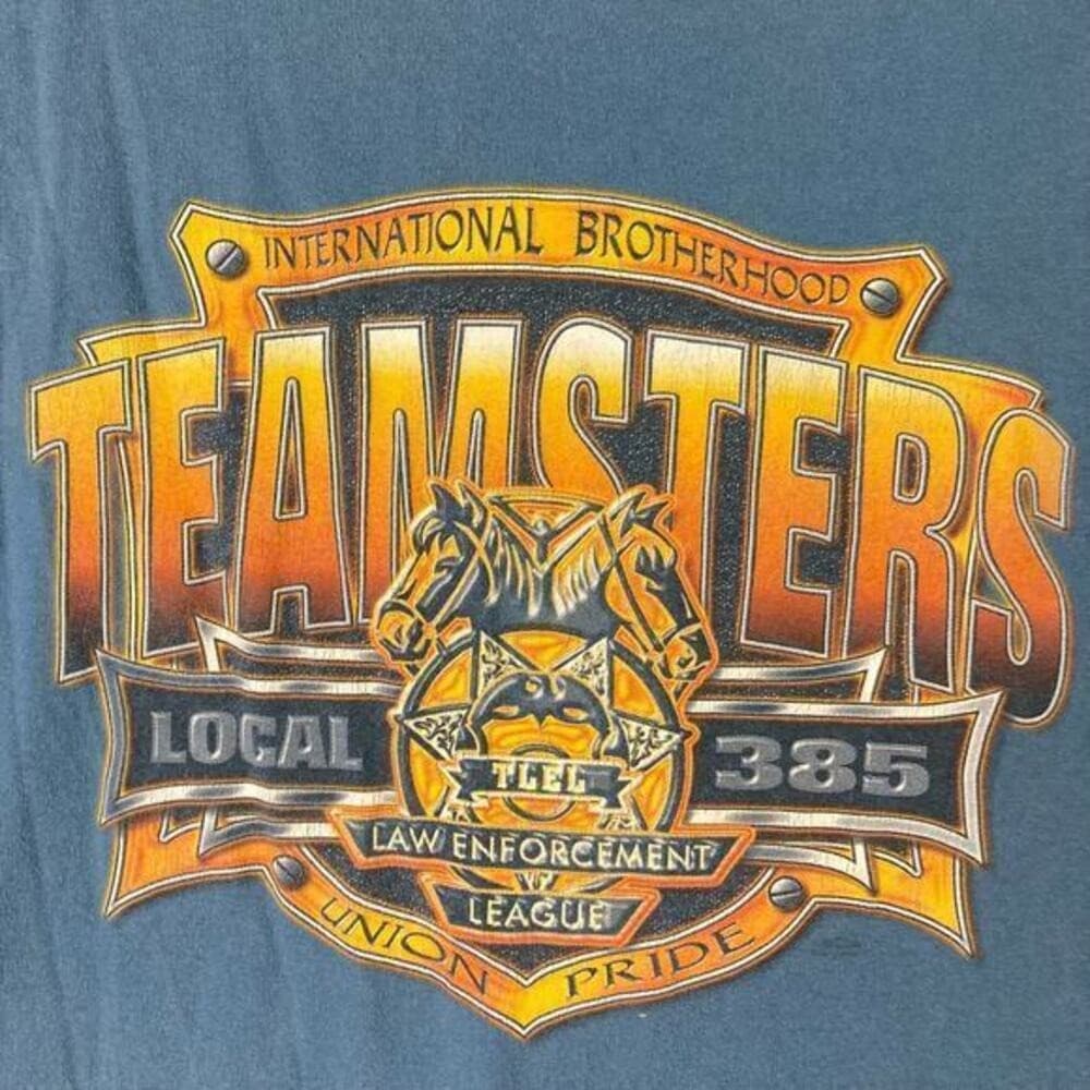 Vintage Teamsters Local 385 Union Pride T-Shirt Men's M Blue Graphic Crew USA - Thumbnail 8
