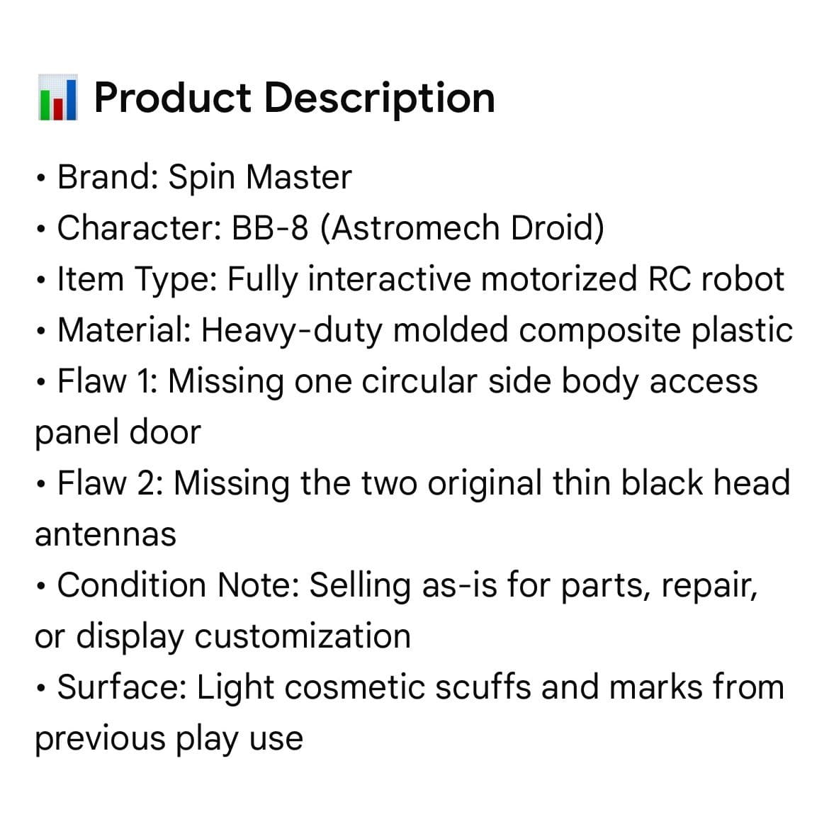 Spin Master Star Wars BB-8 Hero Droid RC Interactive Robot 16" As-Is Parts Prop - Thumbnail 2
