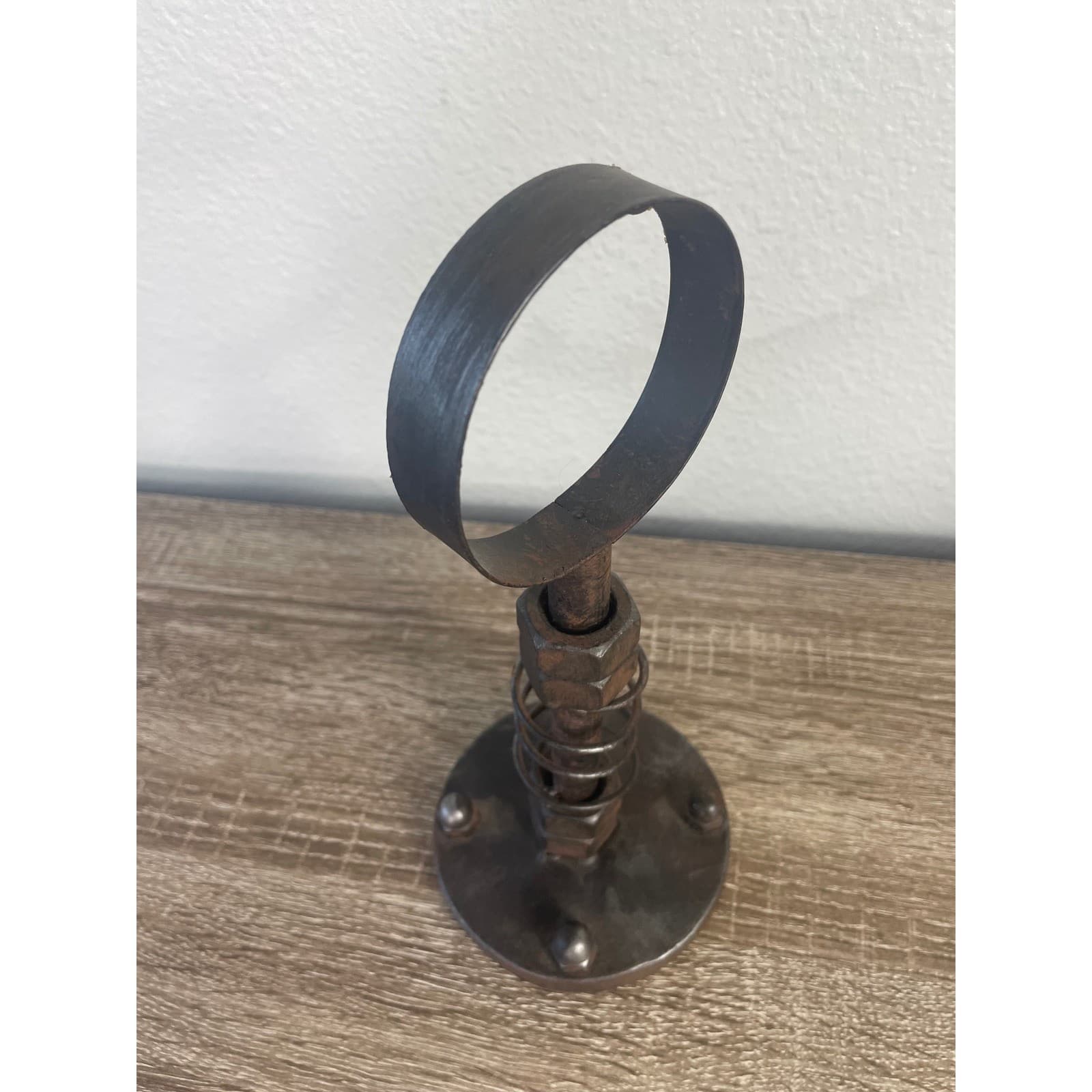 Steampunk Industrial Found Object Sculpture Welded Iron Metal Spring Ring Art - Thumbnail 9