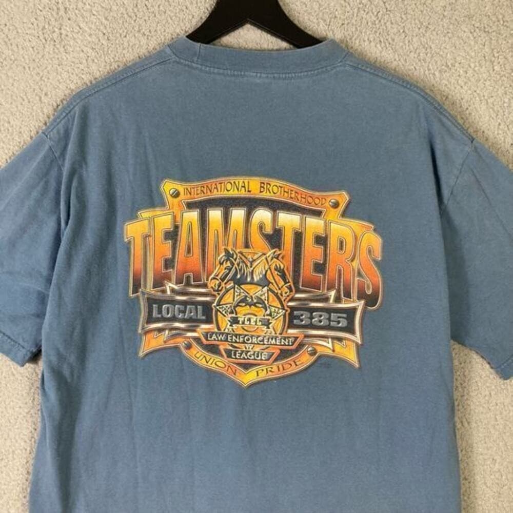 Vintage Teamsters Local 385 Union Pride T-Shirt Men's M Blue Graphic Crew USA - Thumbnail 7