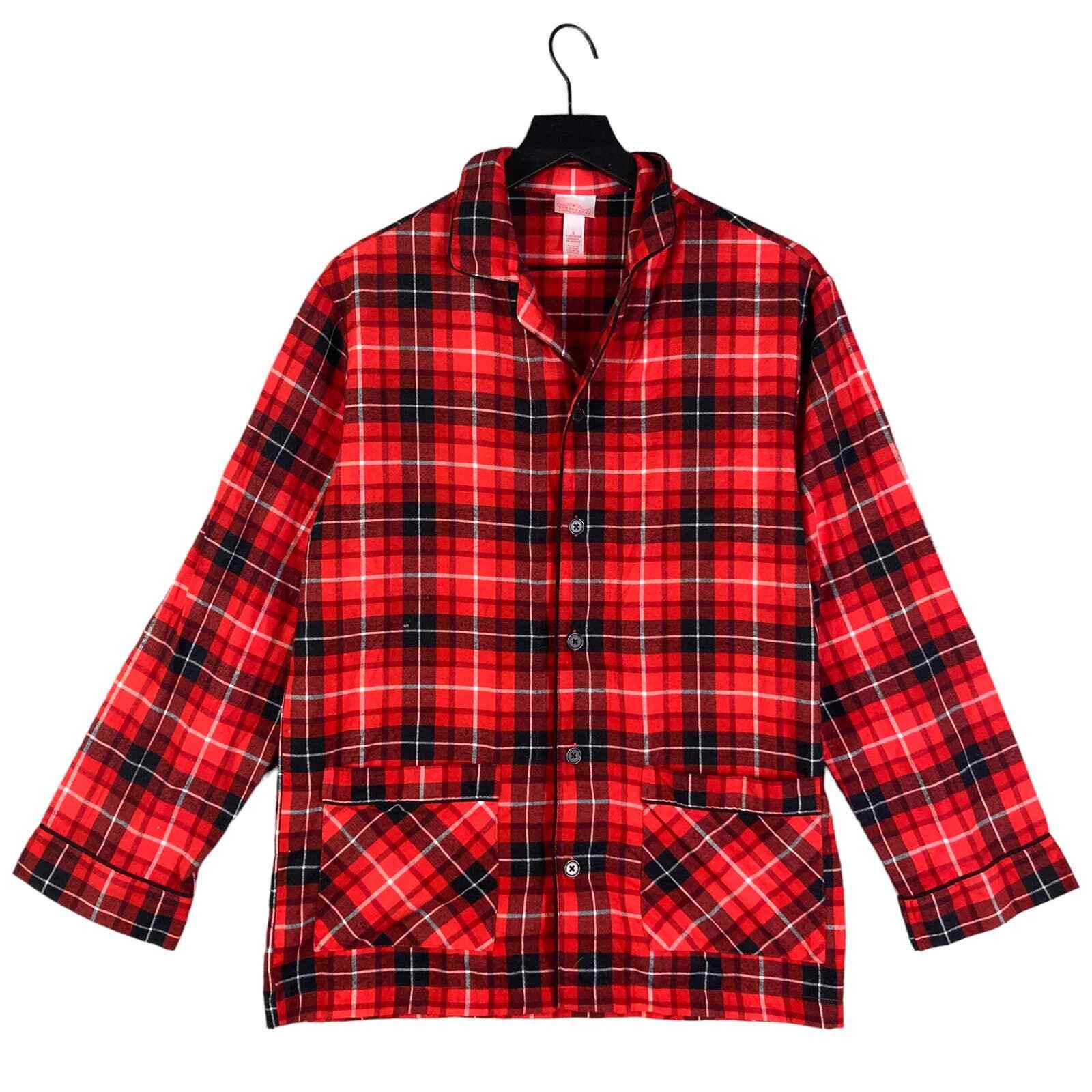 Adult Small Buffalo Plaid Christmas Pajama Shirt Red Santa Merry Xmas