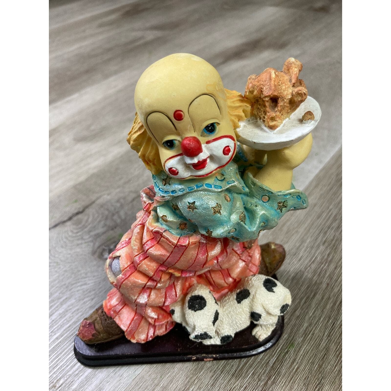 Vintage Hand Painted Clown Figurine with Dog and Ice Cream 7" Multicolor - Thumbnail 4