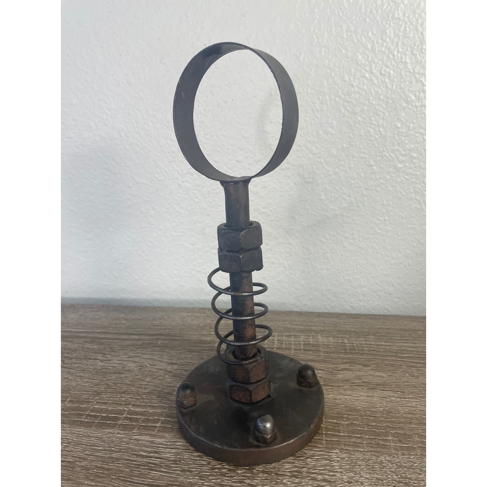 Steampunk Industrial Found Object Sculpture Welded Iron Metal Spring Ring Art - Thumbnail 5