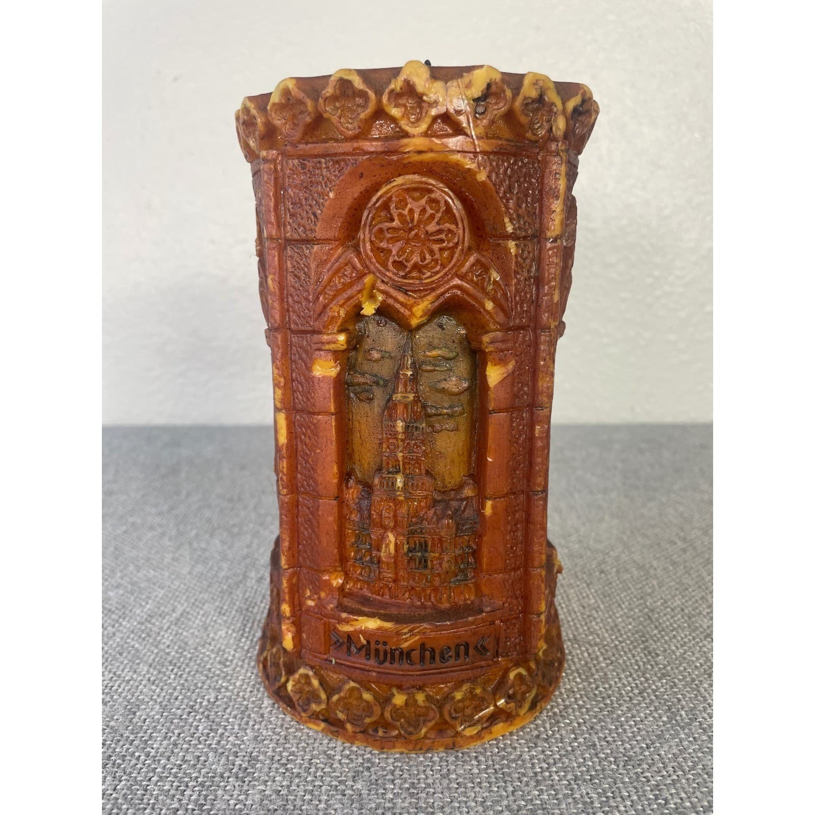 Vintage Munich Germany Carved Wax Candle Munchen Skyline Gothic Cathedral Art 3D - Thumbnail 4