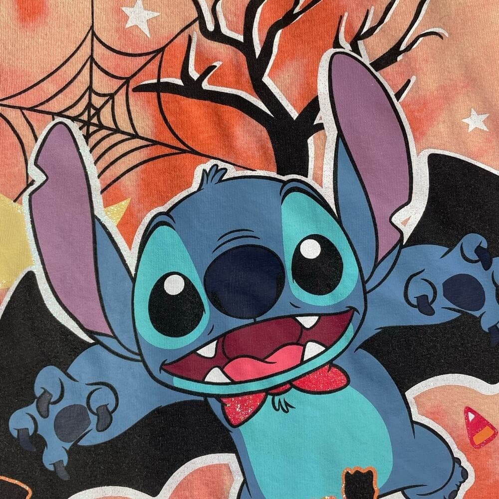 Disney Stitch Halloween Graphic T-Shirt Kids L Gimme Candy Bat Pumpkin Tie Dye - Thumbnail 4