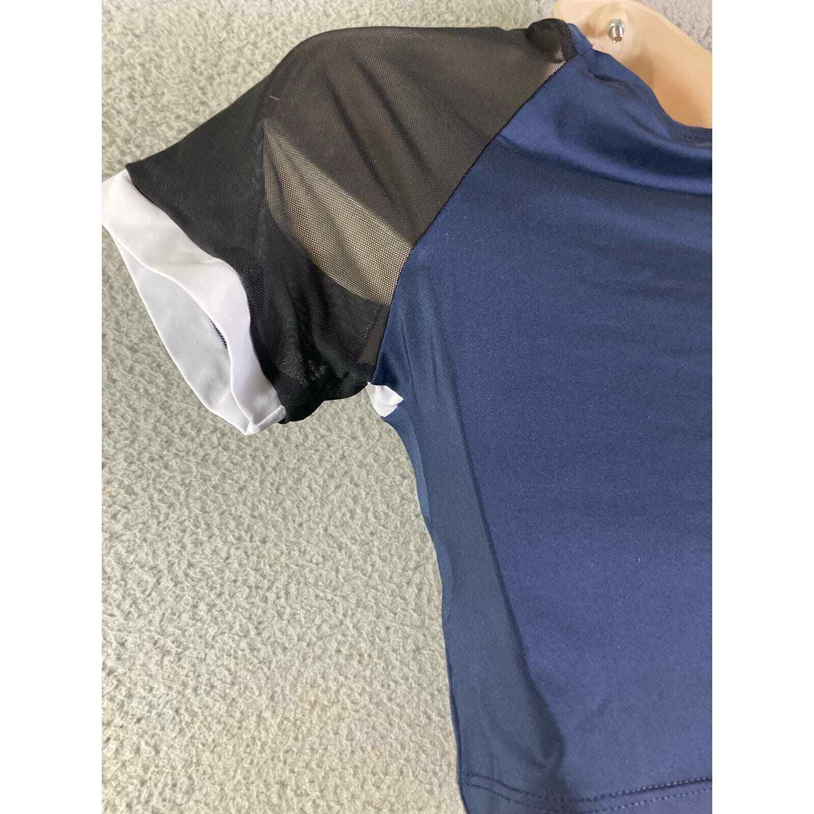 Women’s Mesh Crop Top Blue Black Sheer Short Sleeve Party Clubwear Stretch M - Thumbnail 5